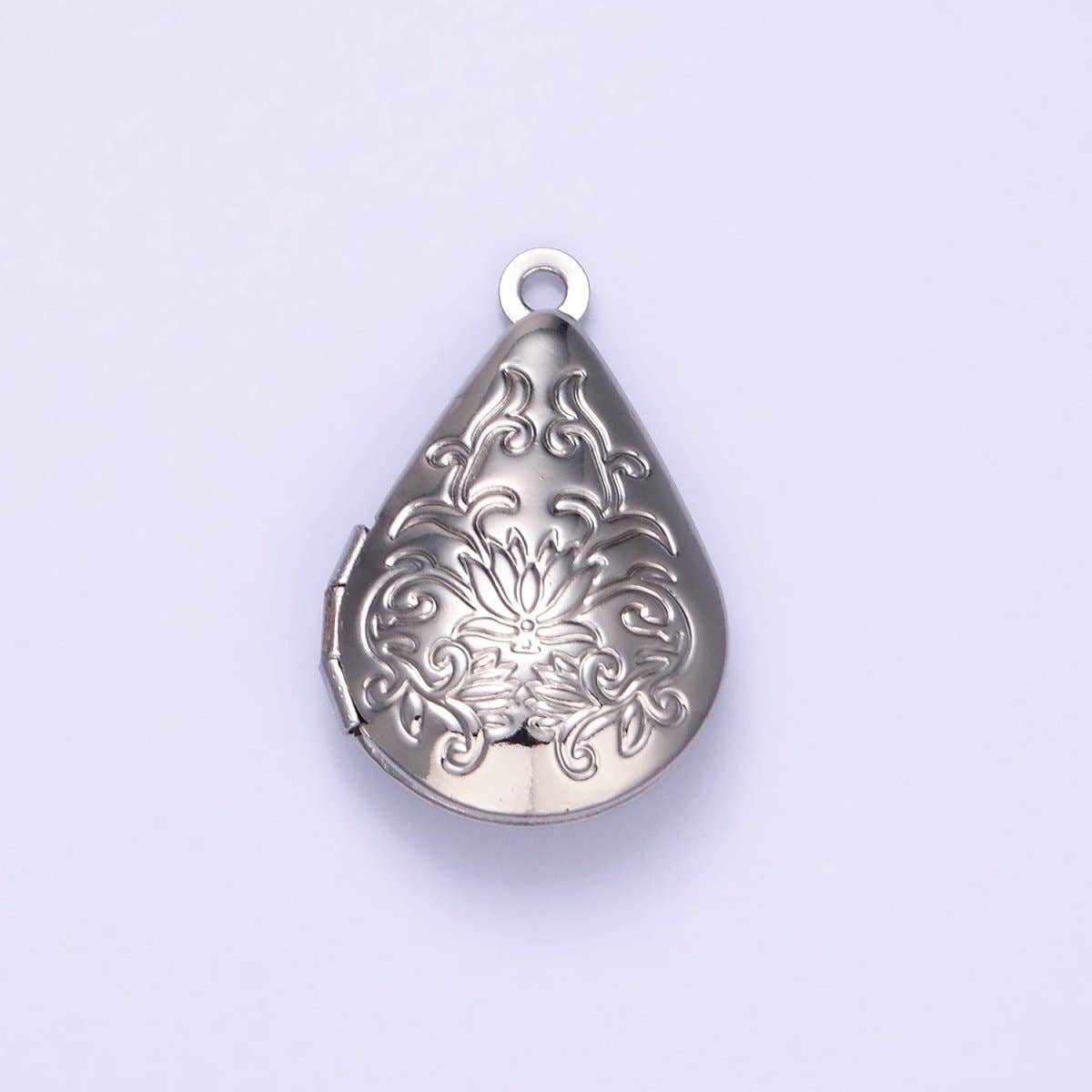 14K Gold Filled Flower Vine Leaf Teardrop Dome Minimalist Locket Charm | AA1328
