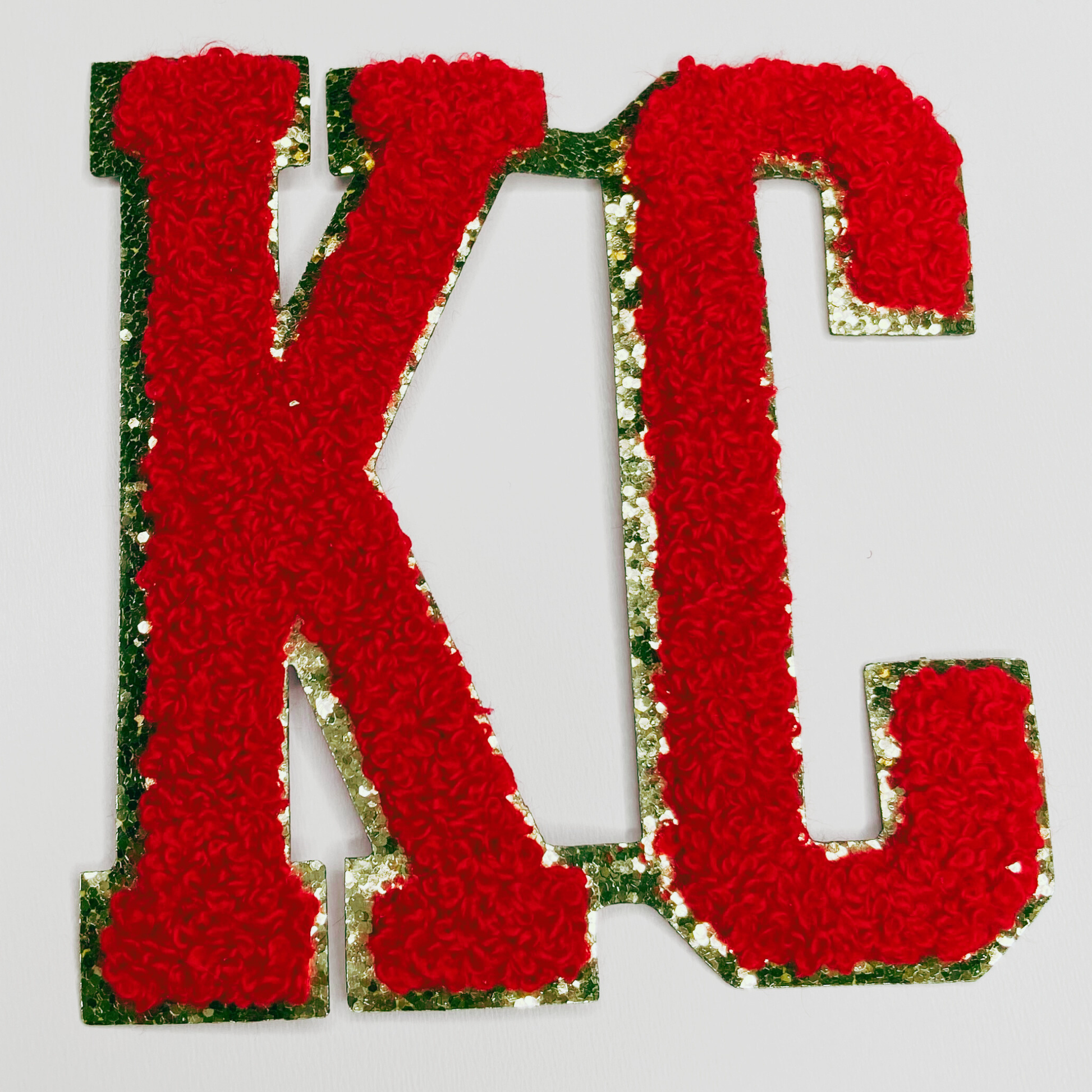 4" KC Chenille Patch 4" - Red w Gold Varsity