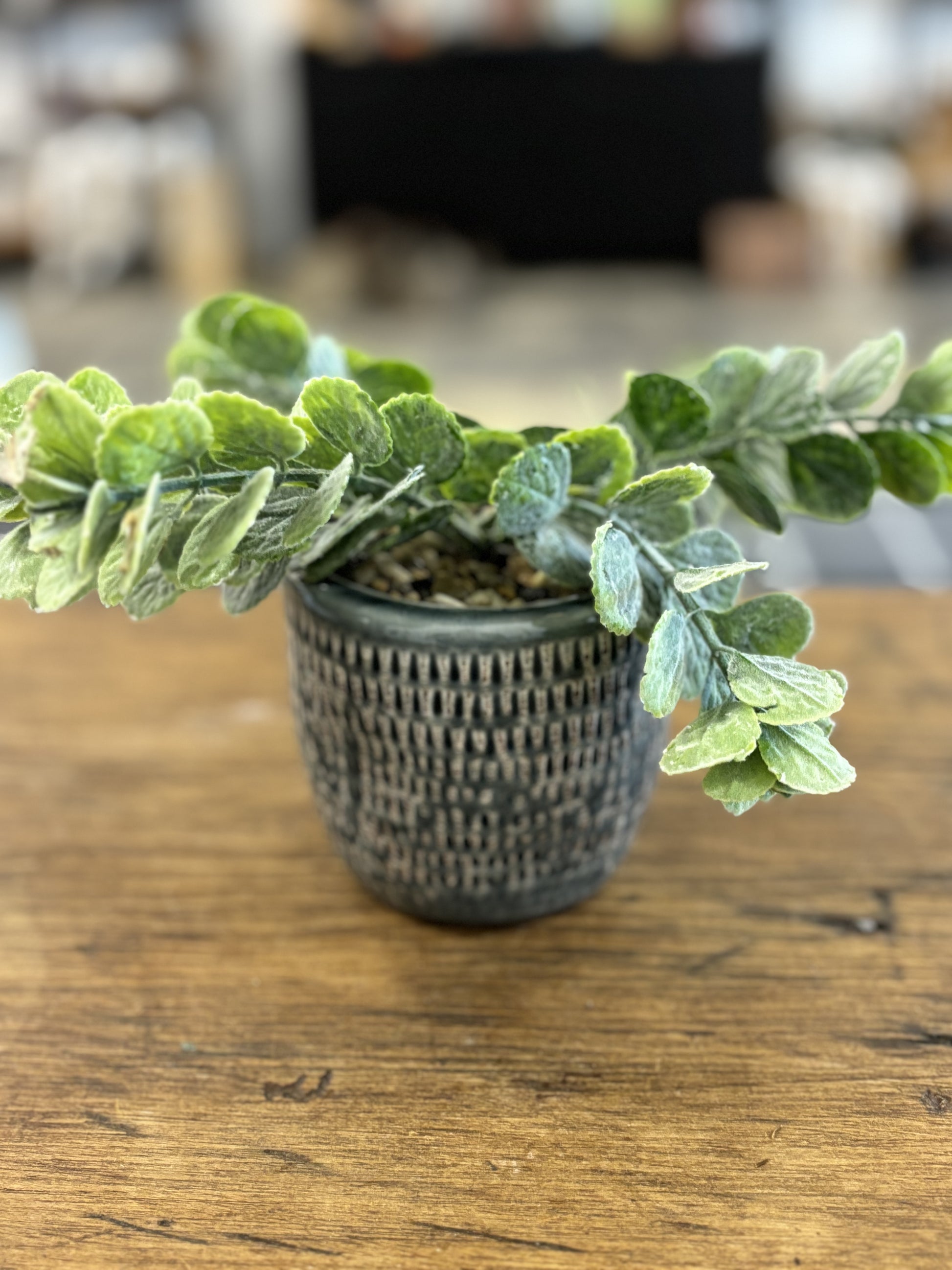 Teal Vase with Greenery