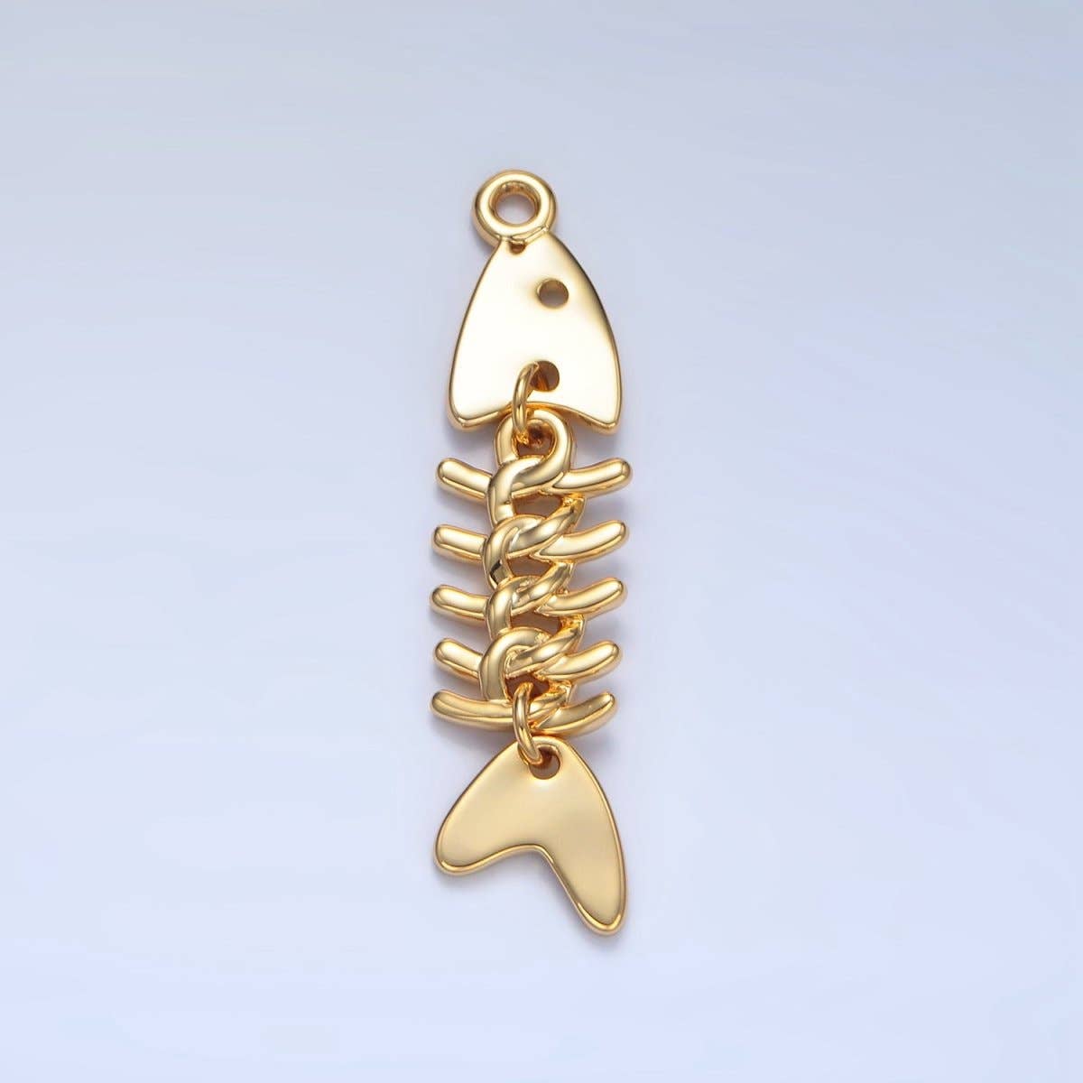 24K Gold Filled 45mm Minimalist Fish Skeleton Multidimensional Charm | X848