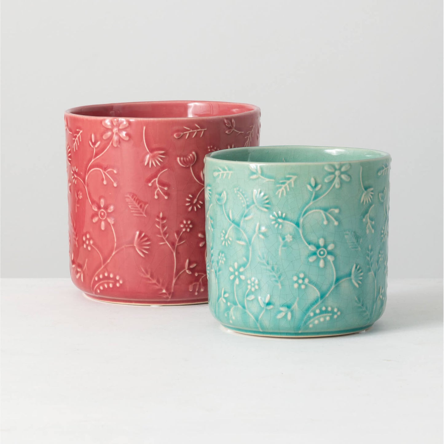 Floral Relief Flower Pot Coral