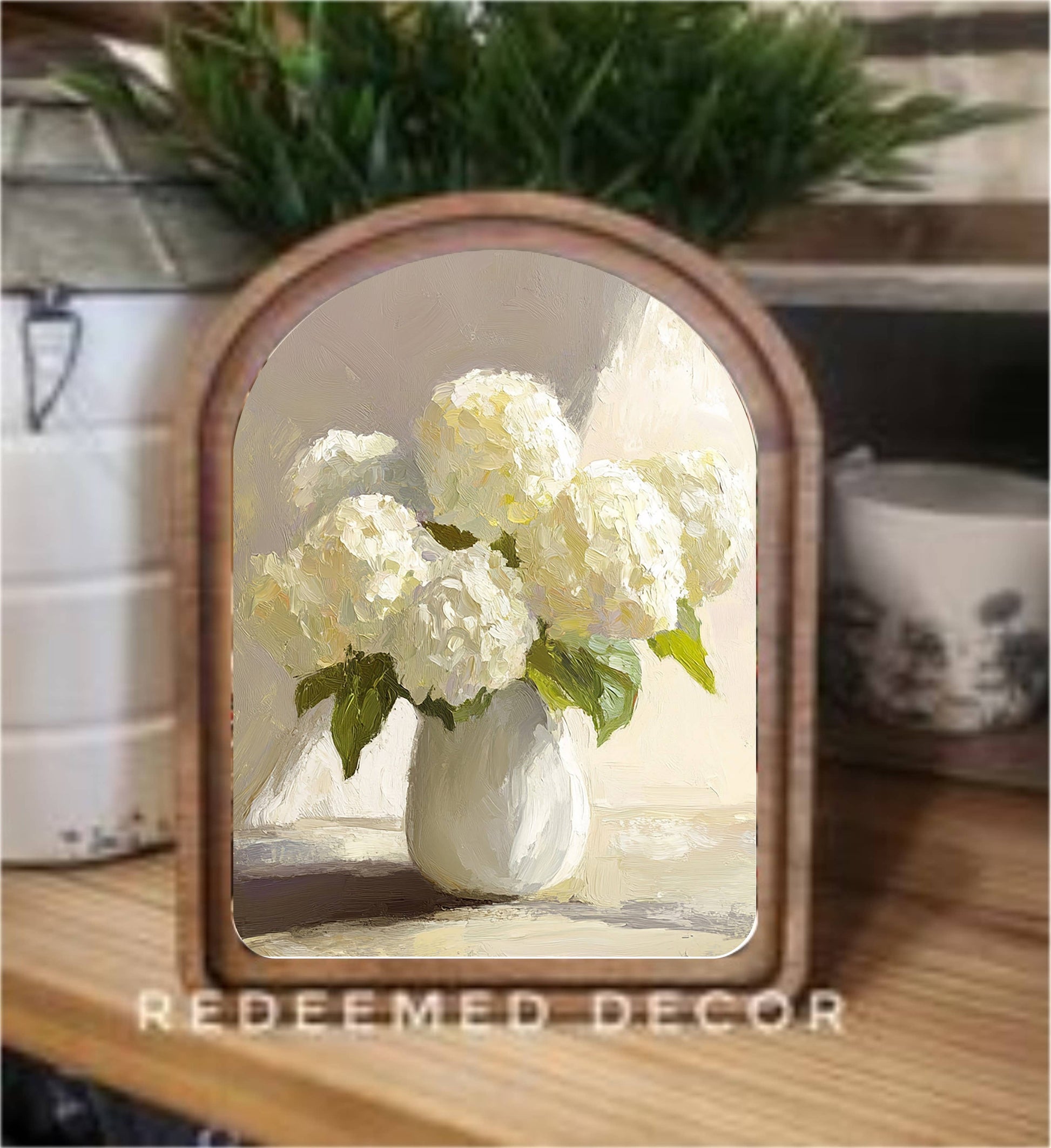 Arch Top Hydrangea Vase Framed Art