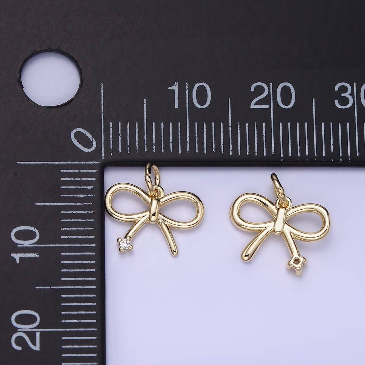 14k Gold Filled 11mm Mini Bow Ribbon CZ Charm | AG662