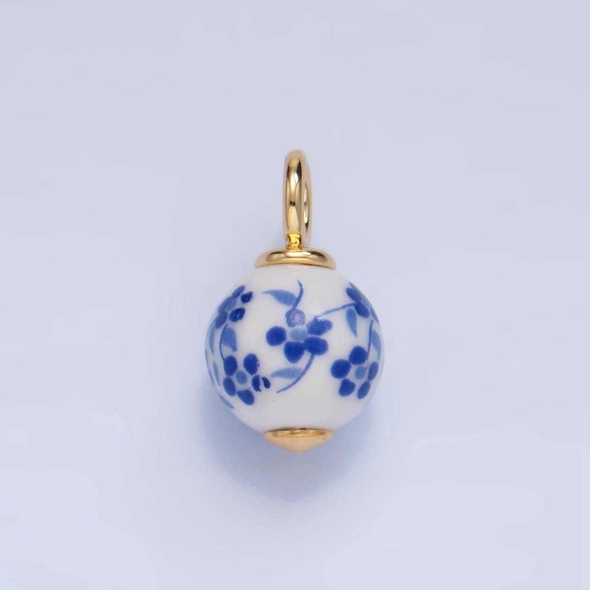 24K Gold Filled Blue, Red Flowers Ceramic Drop Charm | W123