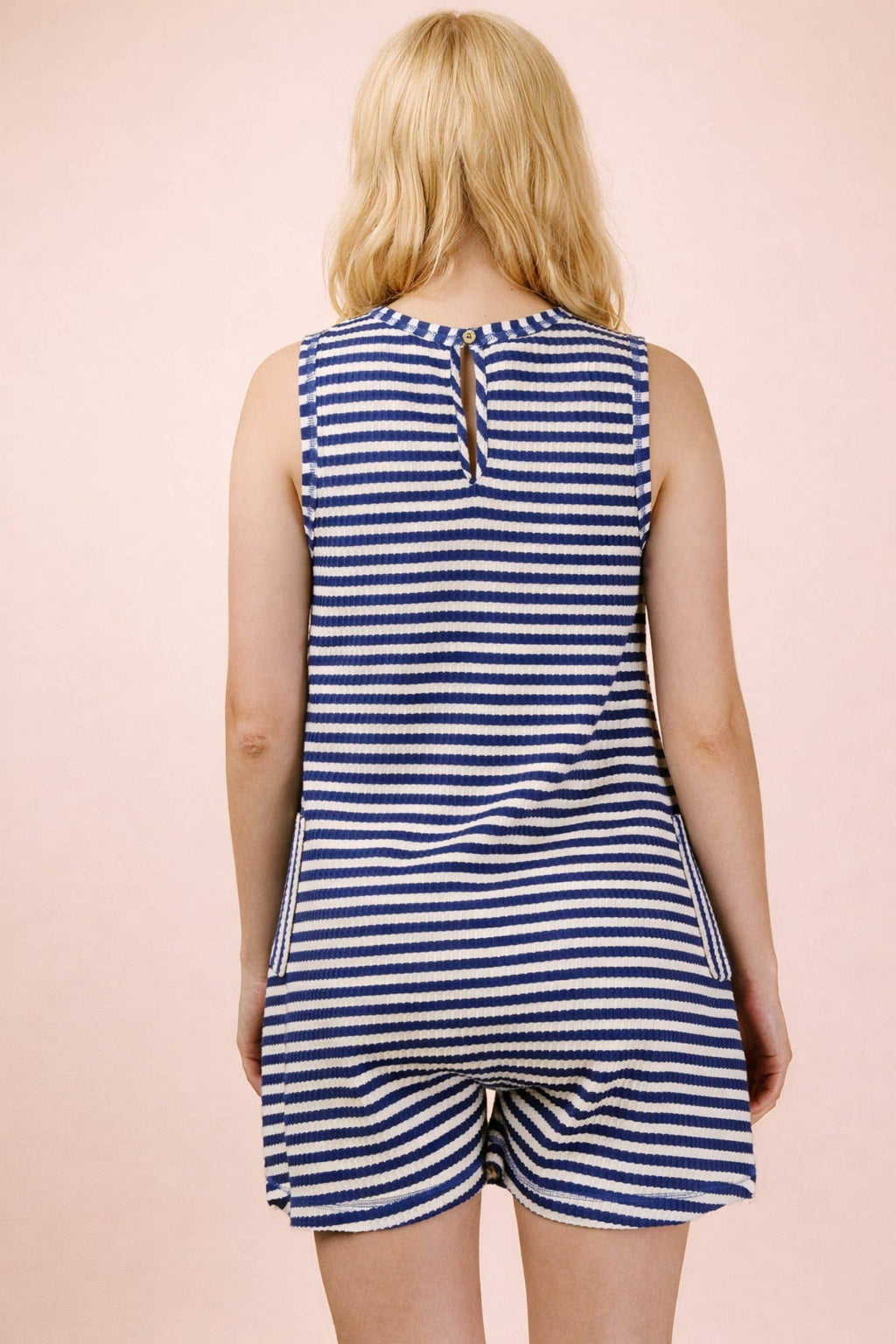 NP70744-Striped Knit Casual Comfy Romper