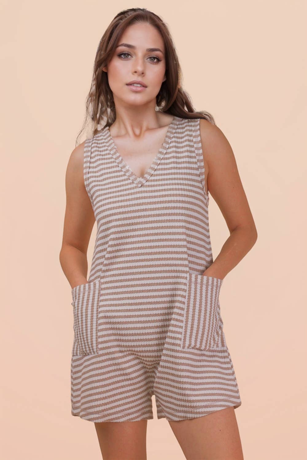 NP70744-Striped Knit Casual Comfy Romper