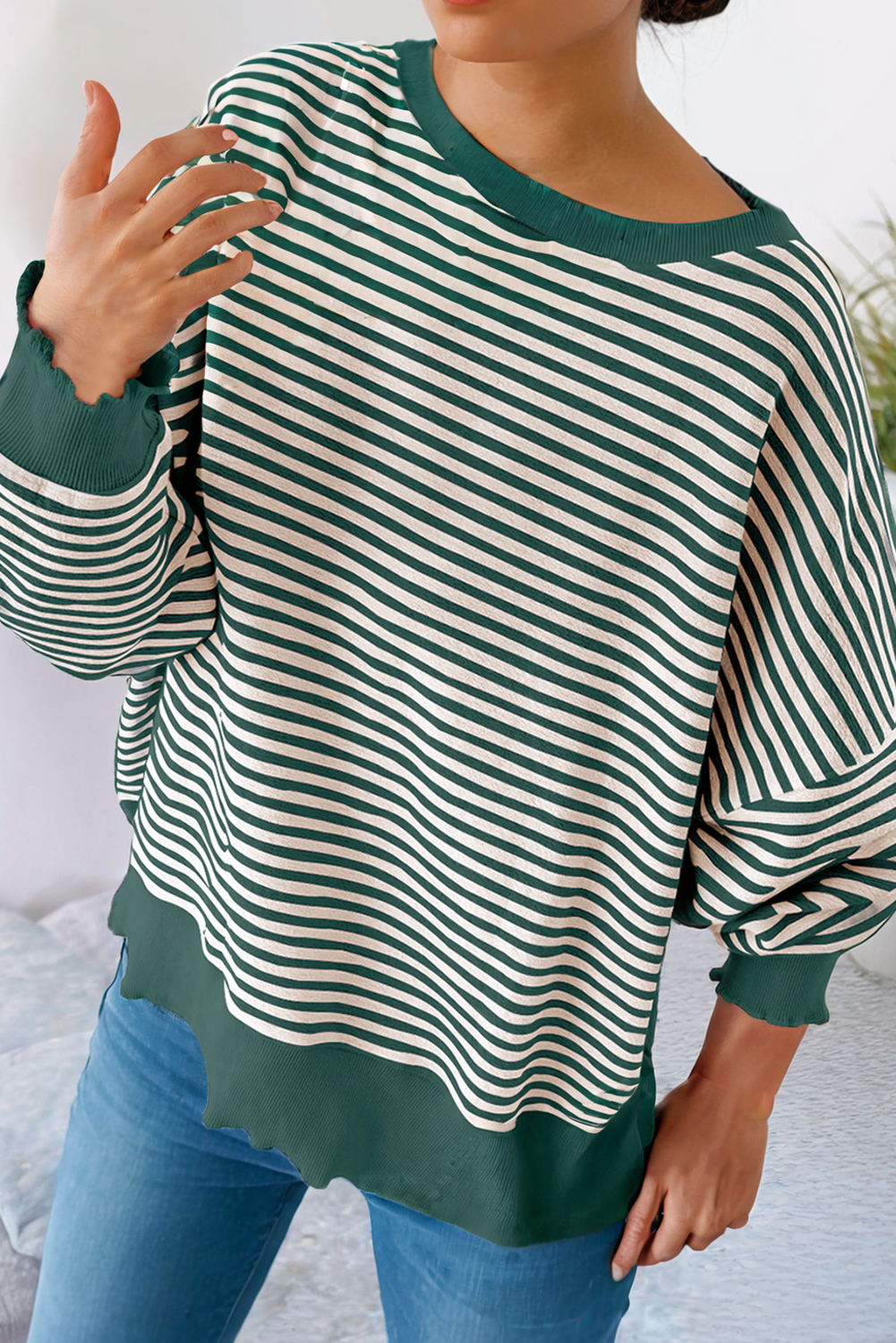LDC Stripe Long Sleeve Drop Shoulder Top
