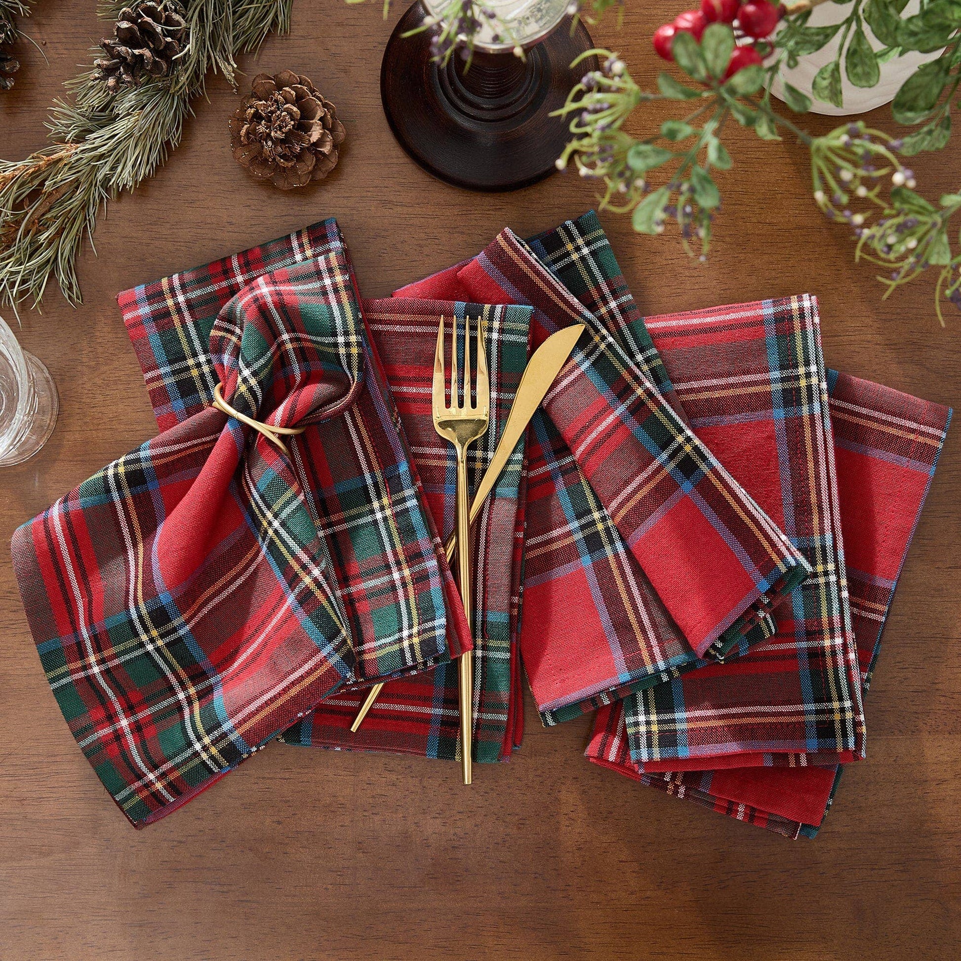 Stowe Tartan Holiday Plaid Cotton Napkins, Set of 8