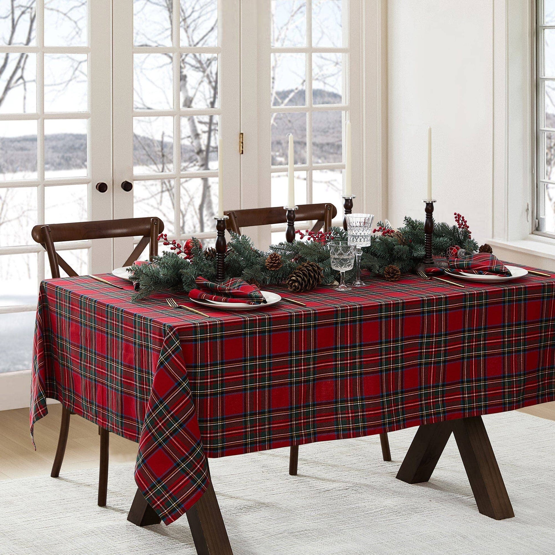 Stowe Tartan Holiday Plaid Cotton Christmas Tablecloth