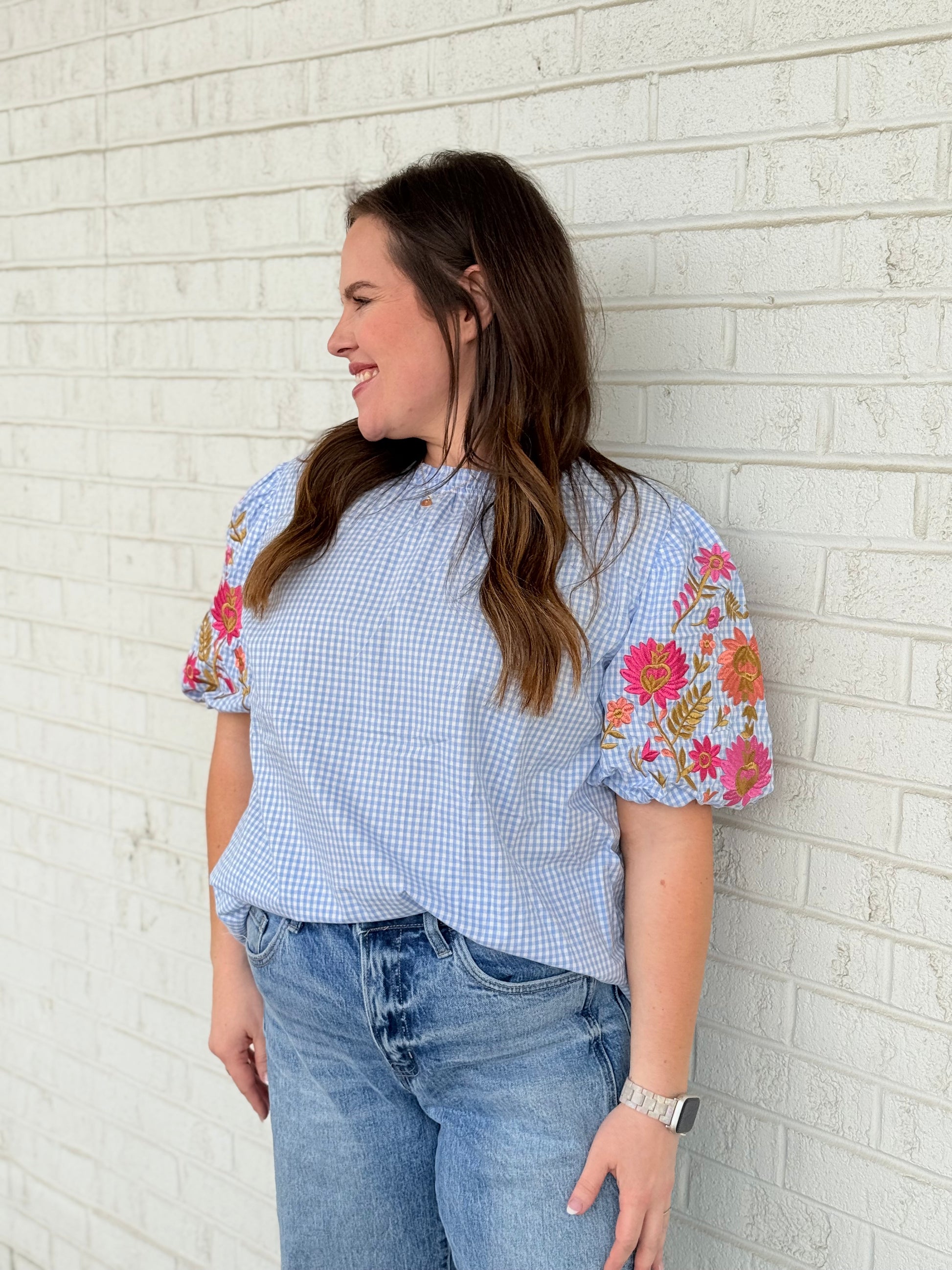 Floral Embroidered Puff Sleeve Blouse