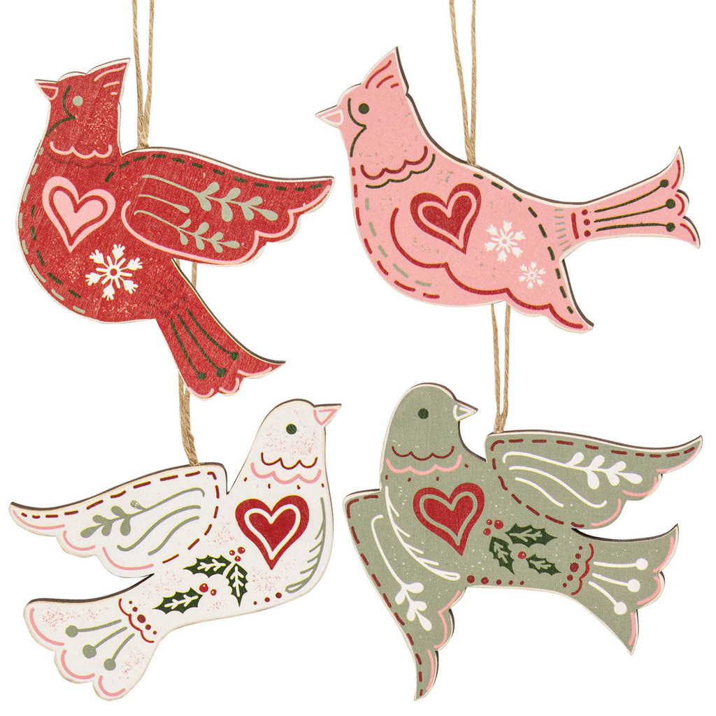 Wooden Yuletide Folklore Bird Ornaments