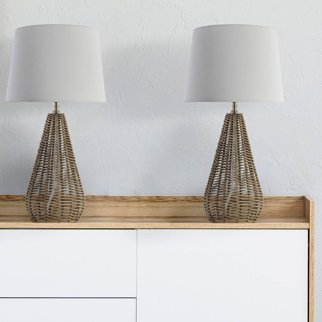 Tan Rattan Table Lamps