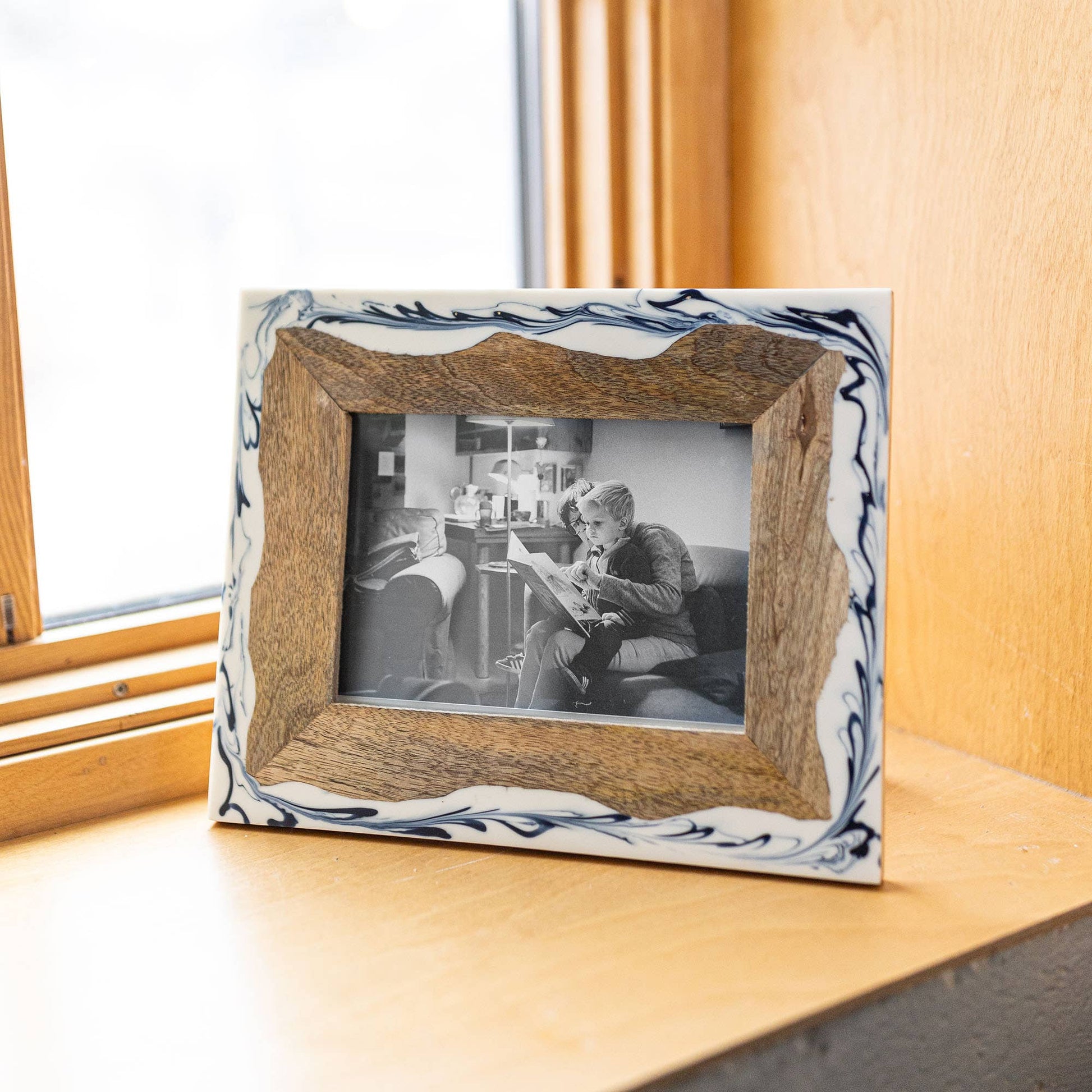 Wood and Marbled Blue Frame
