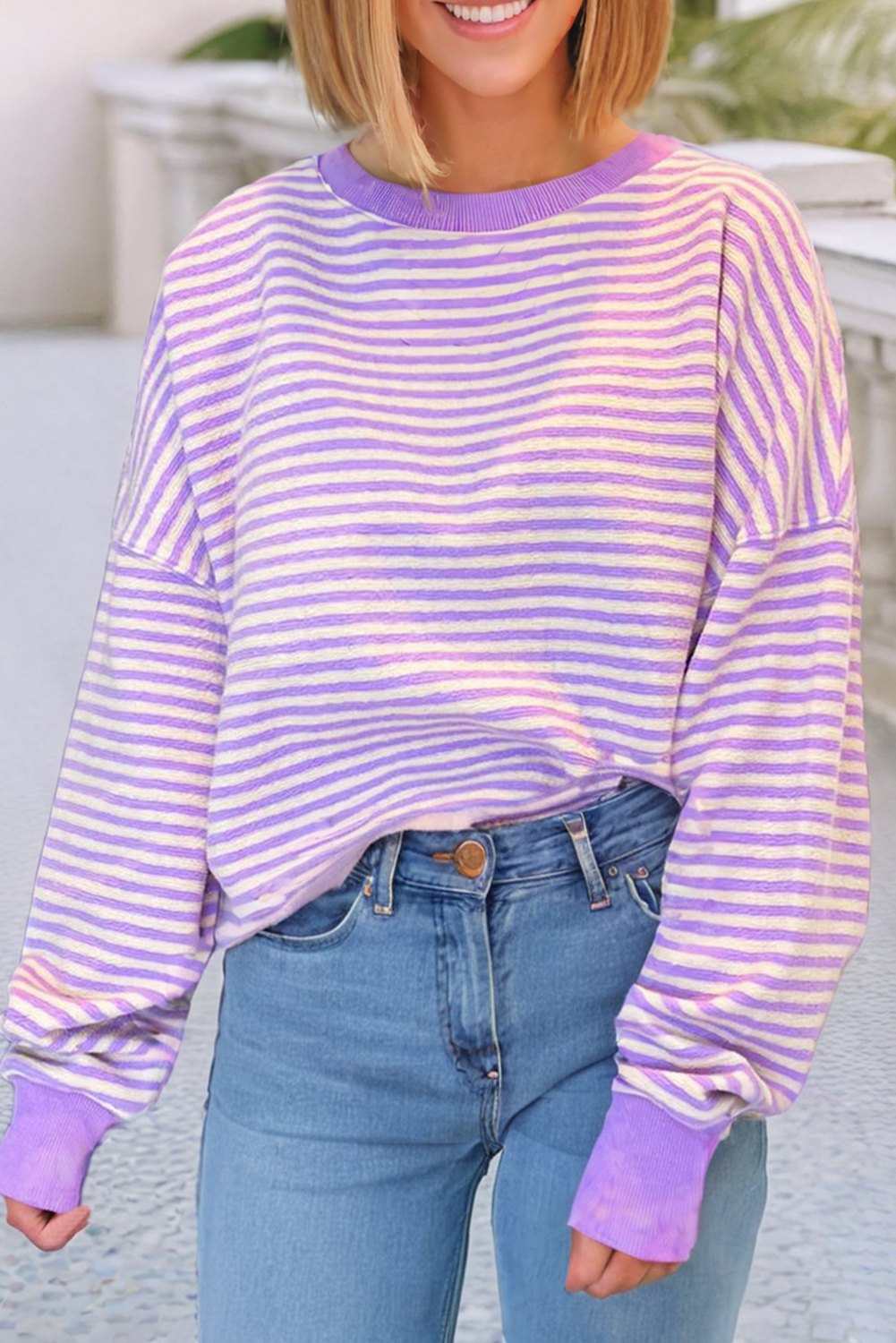 LDC Stripe Long Sleeve Drop Shoulder Top