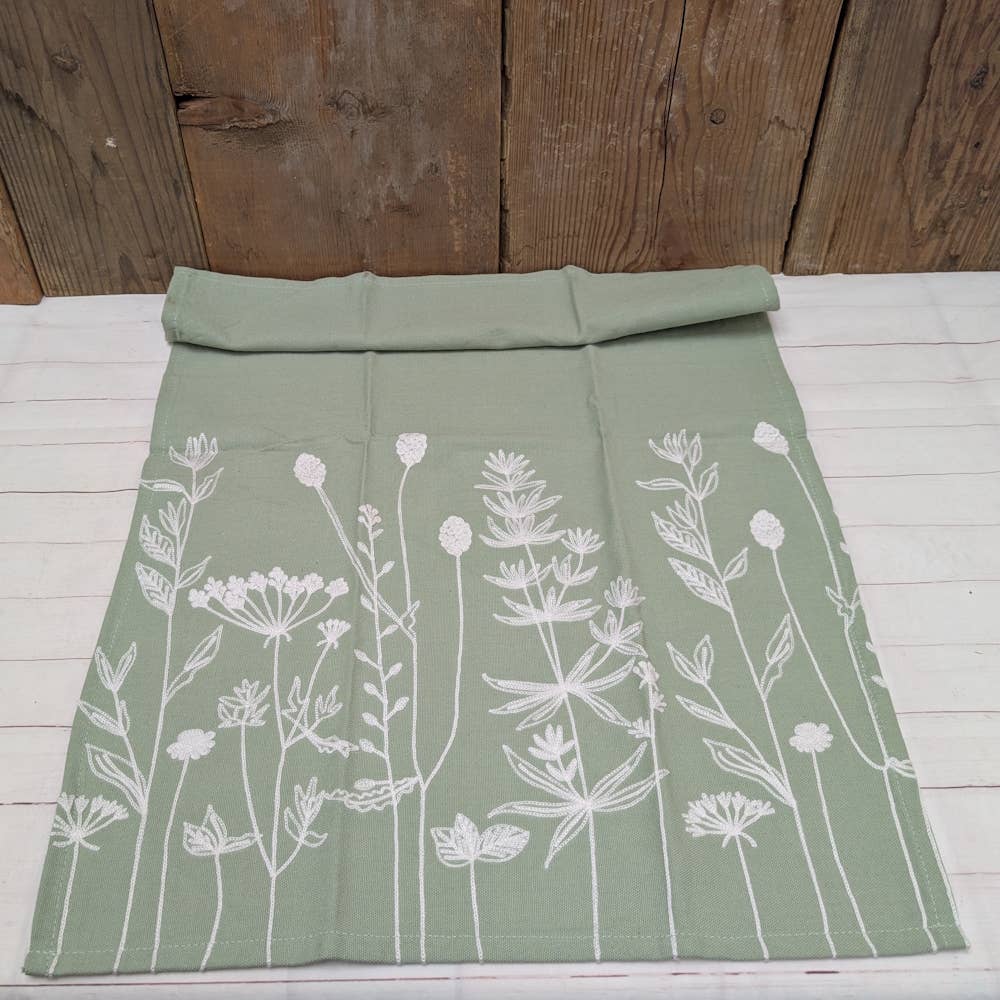 Sage Embroidered Tea Towel