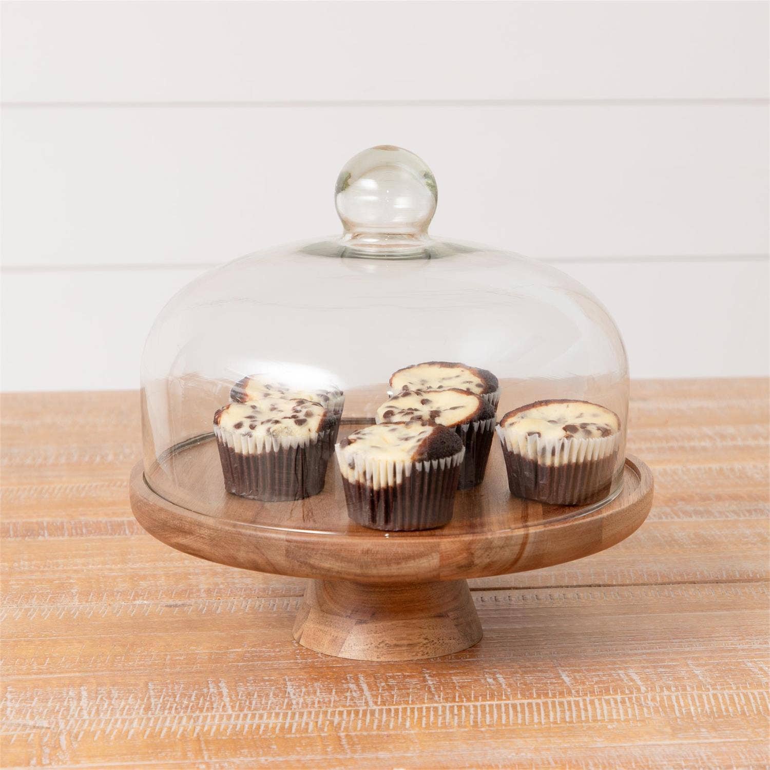 Wood Cake Stand With Glass Dome (PC)