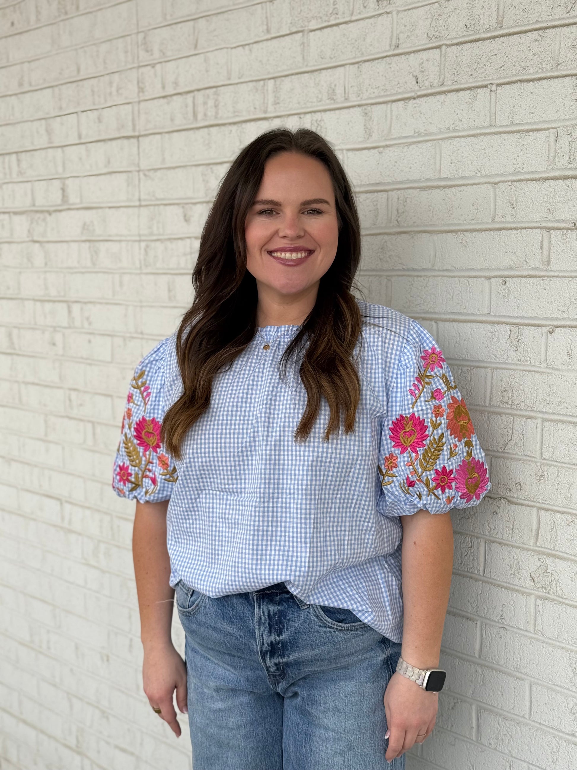 Floral Embroidered Puff Sleeve Blouse