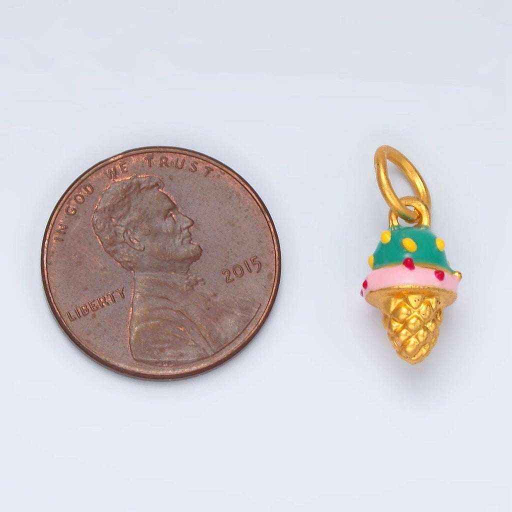 24K Gold Filled 14mm Blue & Pink Ice Cream Kids Charm | M234