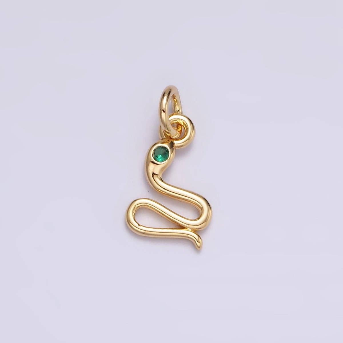 16K Gold Filled Mini Green-Eyed CZ Serpent Snake Charm | N-955