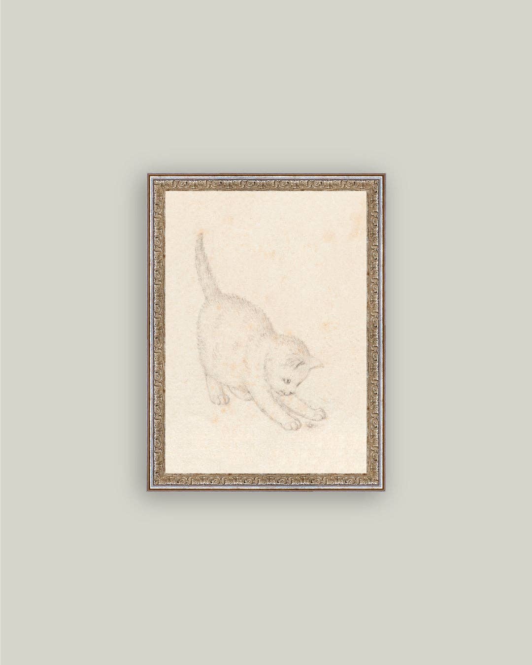 Kitten Sketch Framed Antique Art