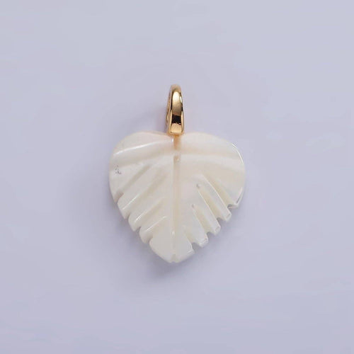14K Gold Filled 17mm Shell Pearl Heart Nature Monstera Leaf Pendant | P1640