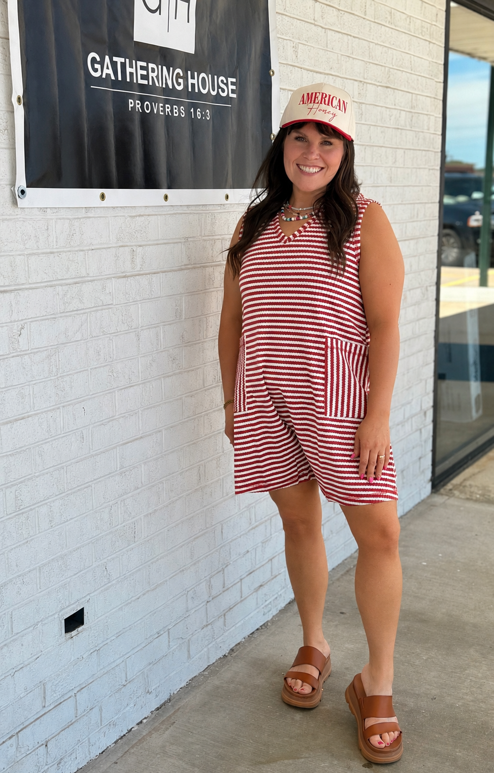 Muted Red & White Romper