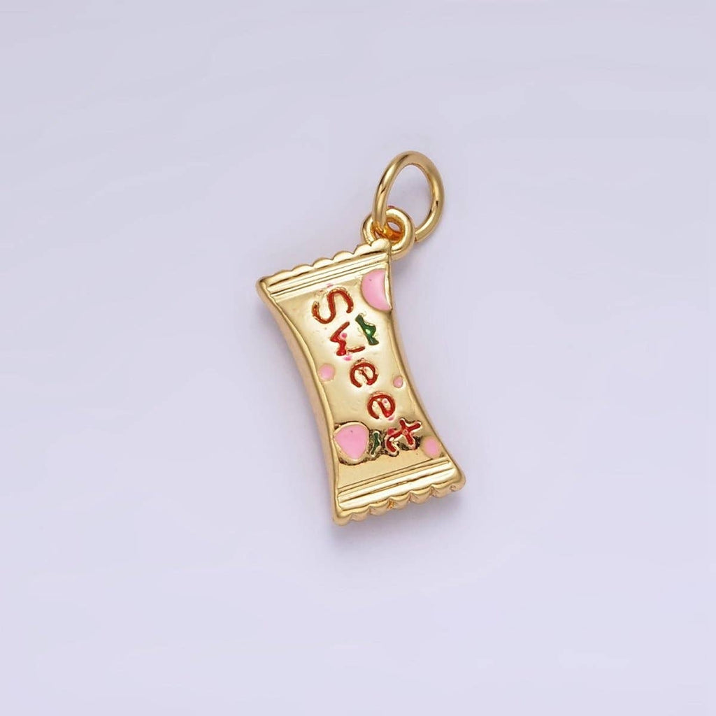 14K Gold Filled Strawberry "Sweet" Script Enamel Sack Puffed Add-On Charm | AG405