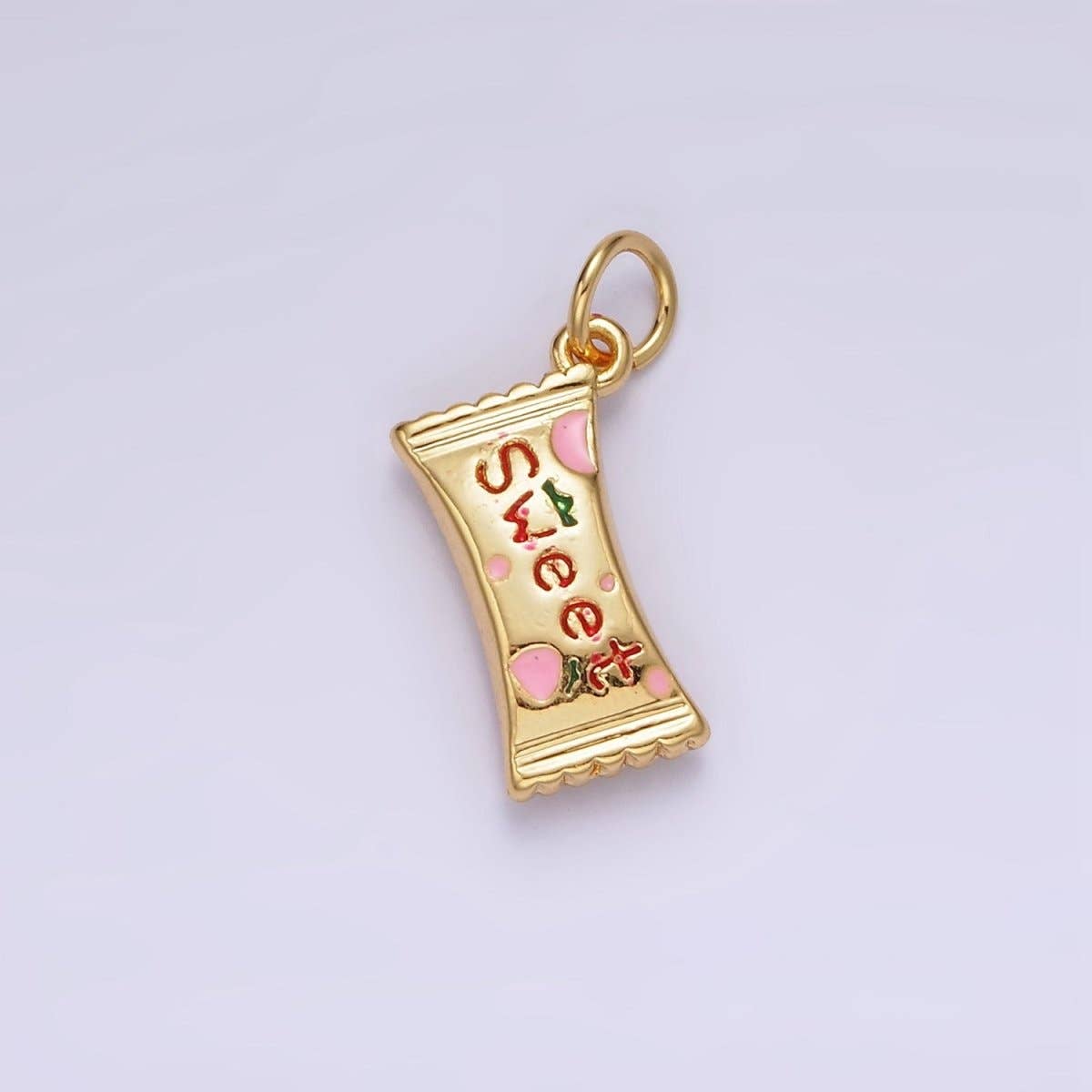 14K Gold Filled Strawberry "Sweet" Script Enamel Sack Puffed Add-On Charm | AG405