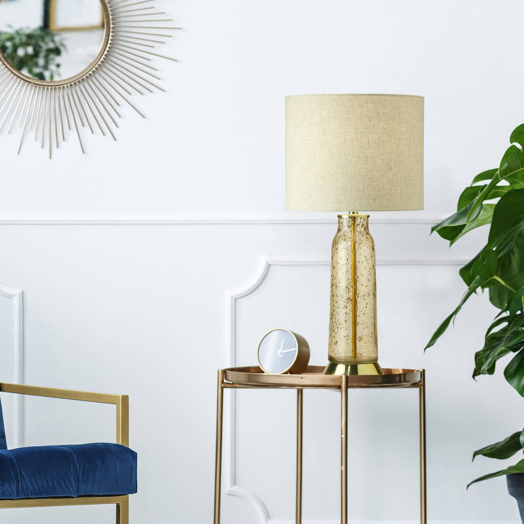 Amber Glass and Metal Table Lamp