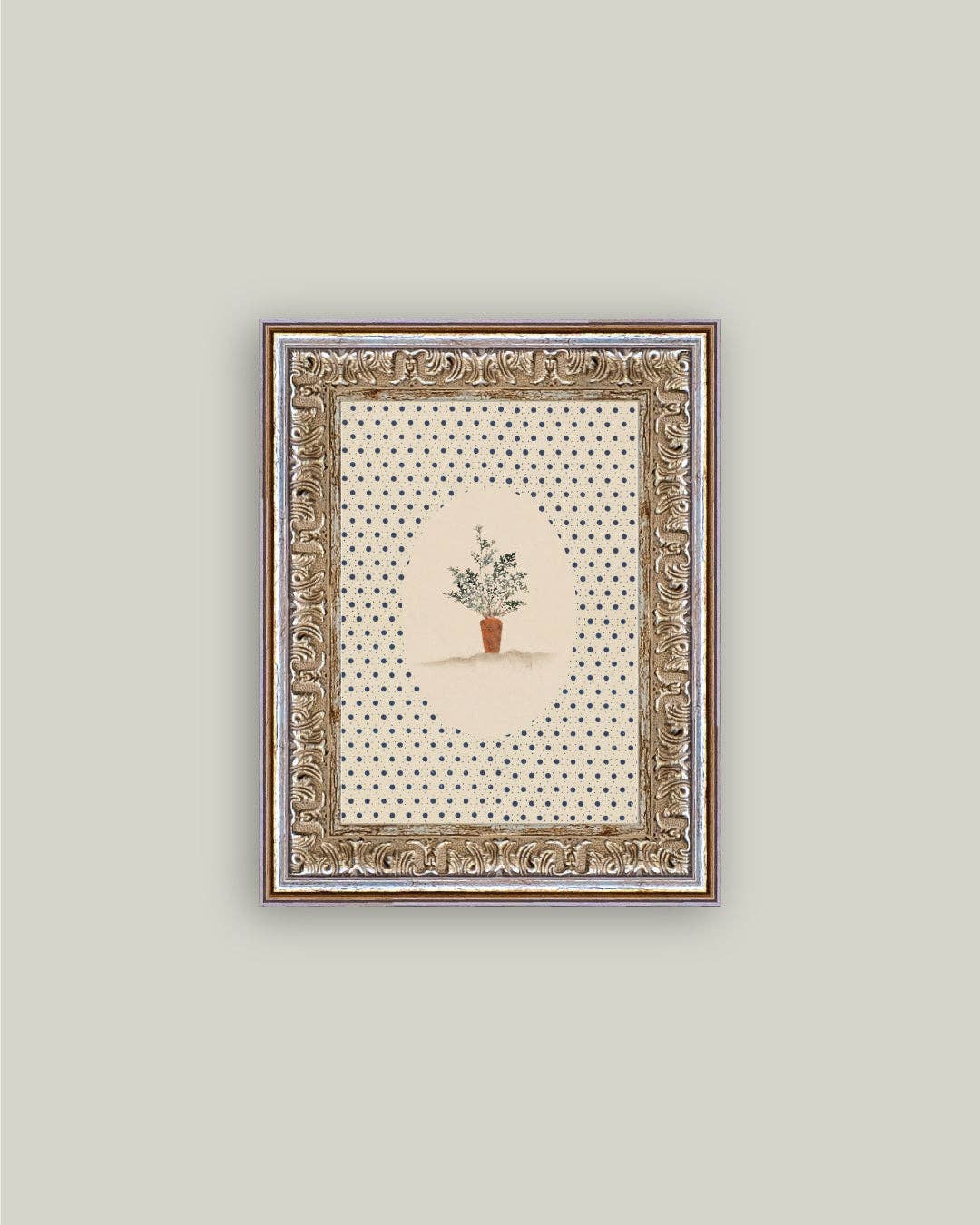 Carrots on Dots Framed Antique Art