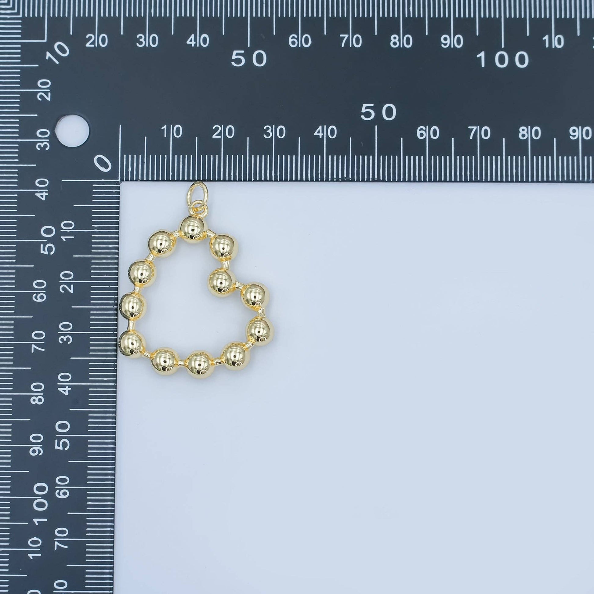 24K Gold Filled 30.5mm Beaded Bubble Heart Charm | M708