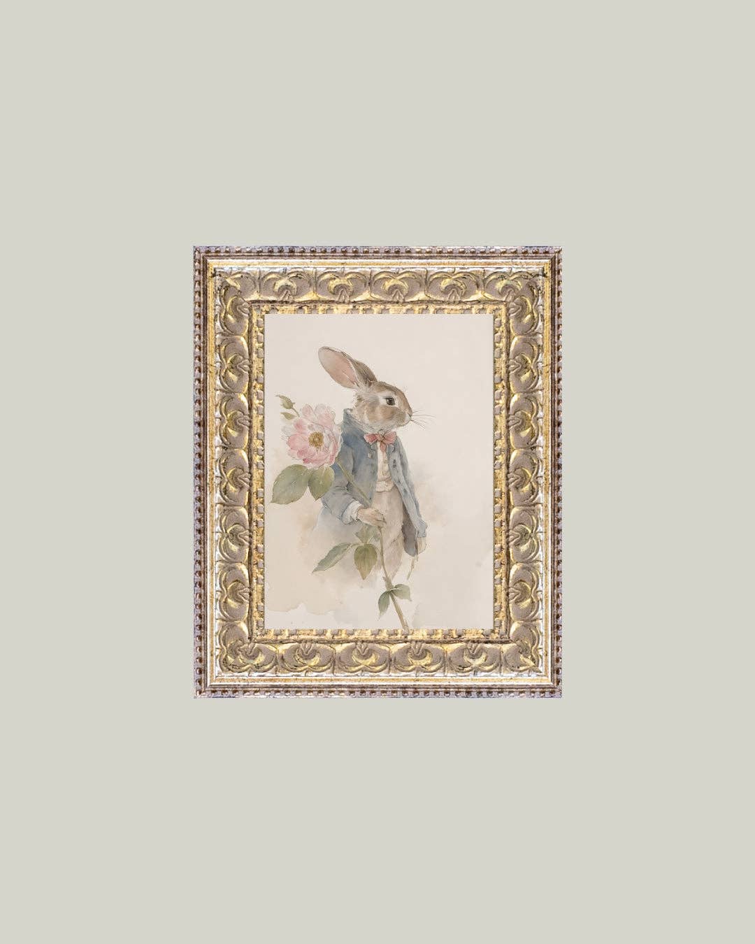 Watercolor Bunny Framed Antique Art