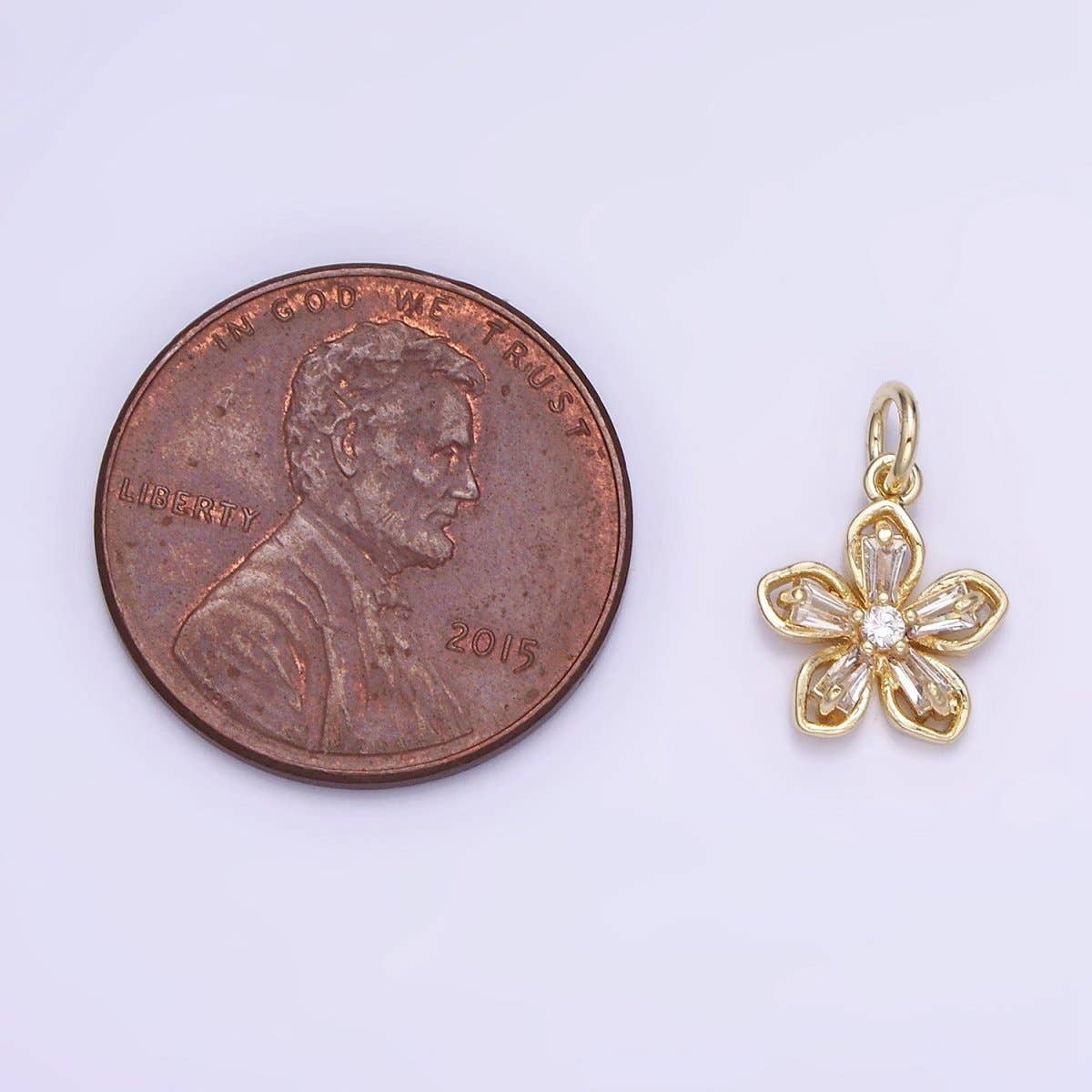 14K Gold Filled Clear CZ Baguette Petal Flower Mini Charm | AG727