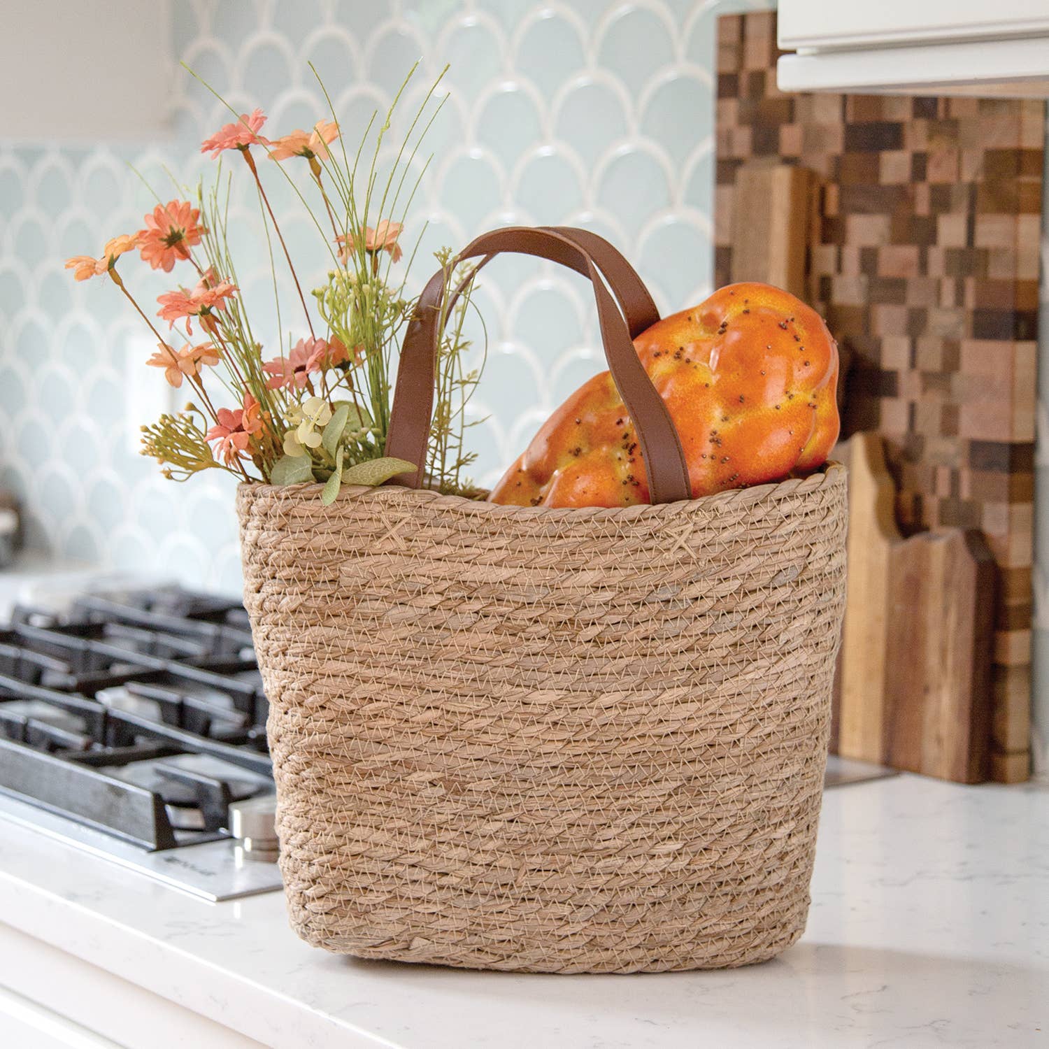 Leather Handled Seagrass Tote