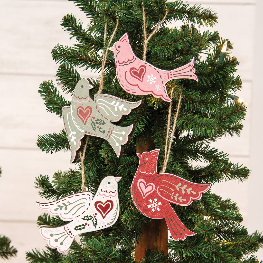 Wooden Yuletide Folklore Bird Ornaments
