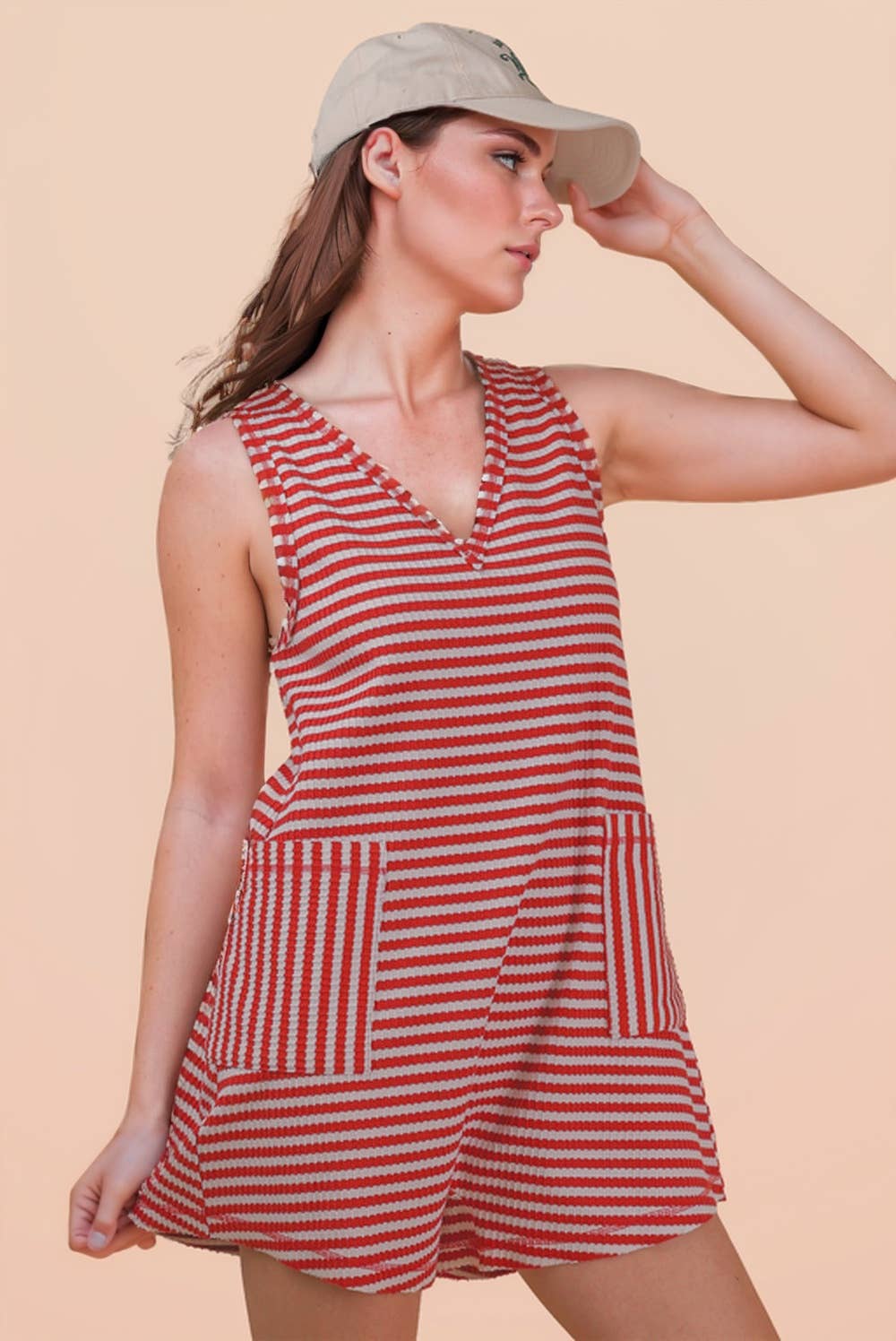 NP70744-Striped Knit Casual Comfy Romper