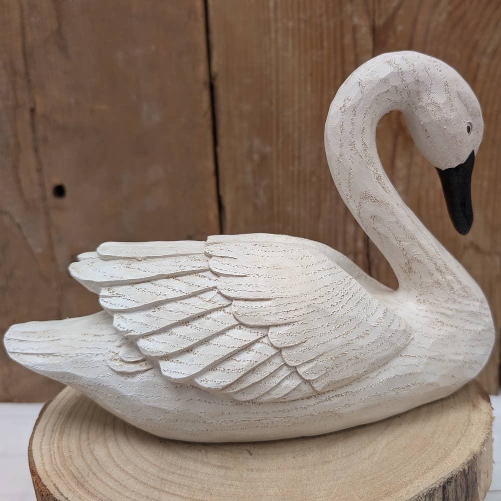9" White Resin Swan