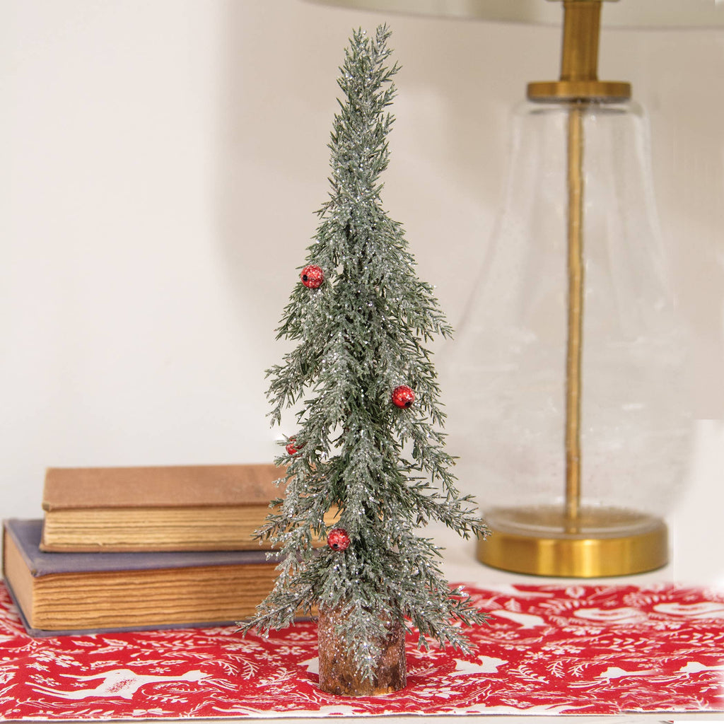 Winter Frost Pine Tree w/Red Baubles - 13.5"H