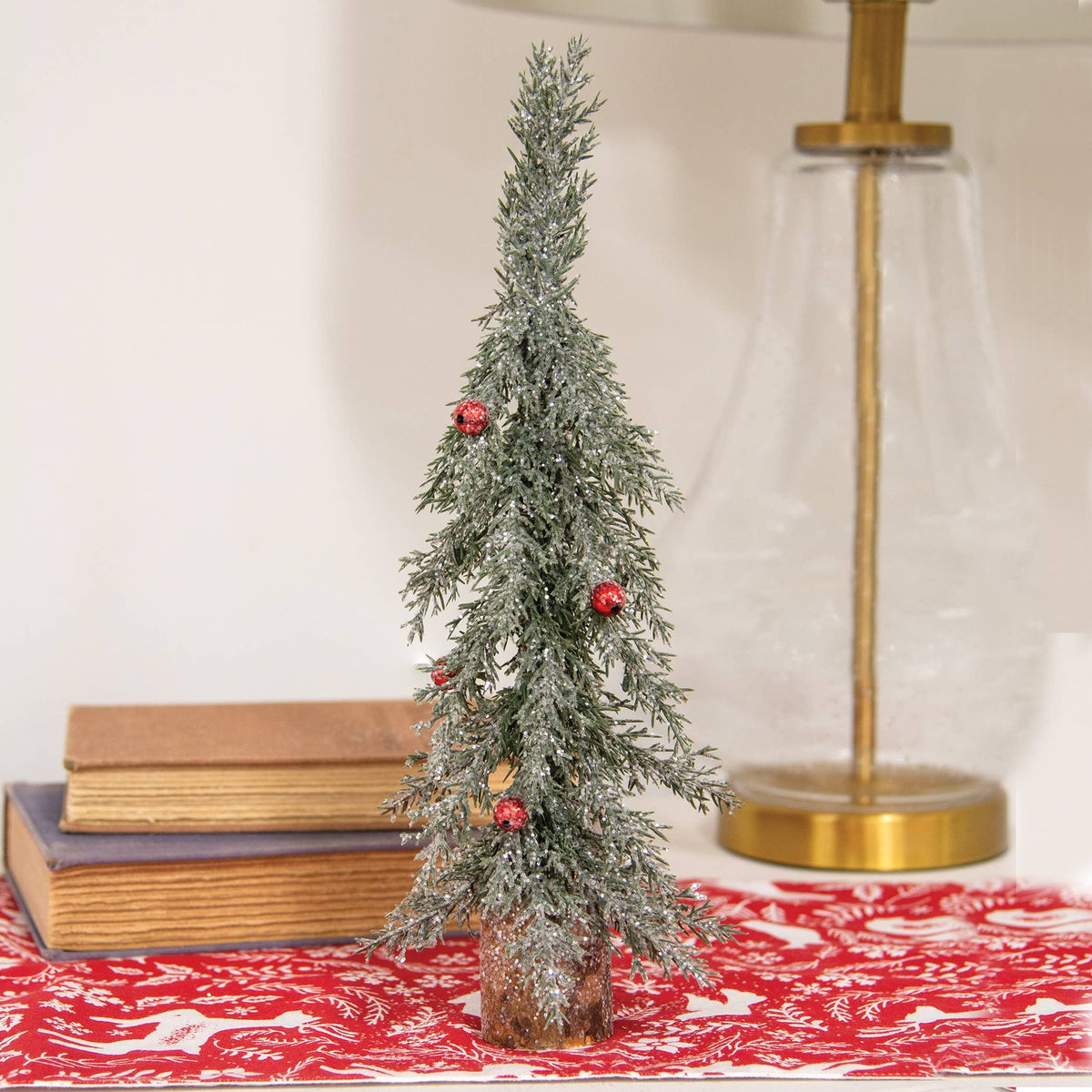 Winter Frost Pine Tree w/Red Baubles - 13.5"H