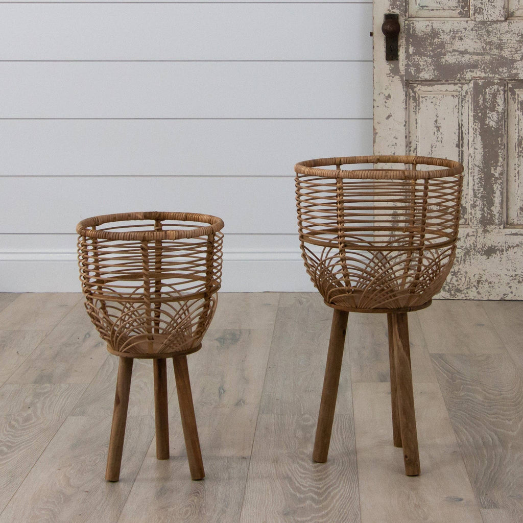 Woven Rattan Footed Baskets