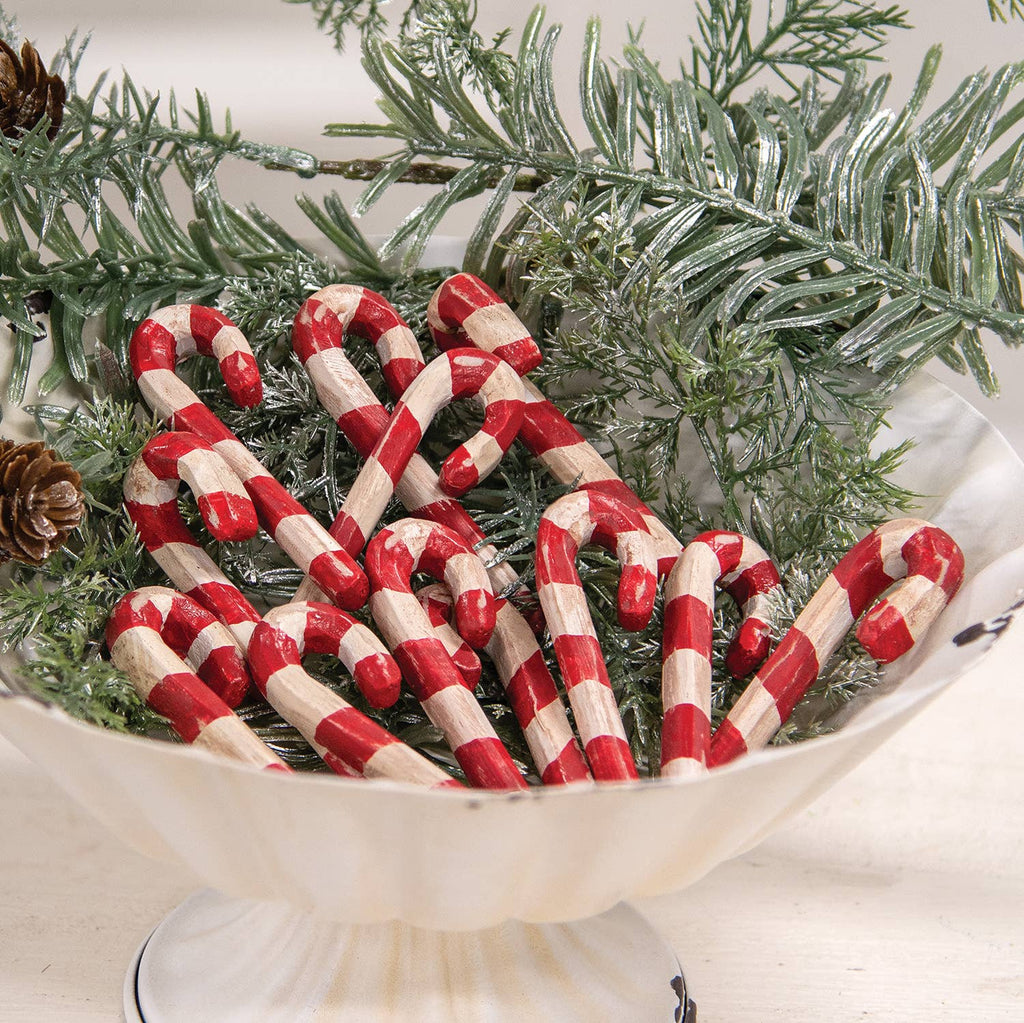 12/Set - Carved Look Resin Antiqued Candy Canes - 3"H