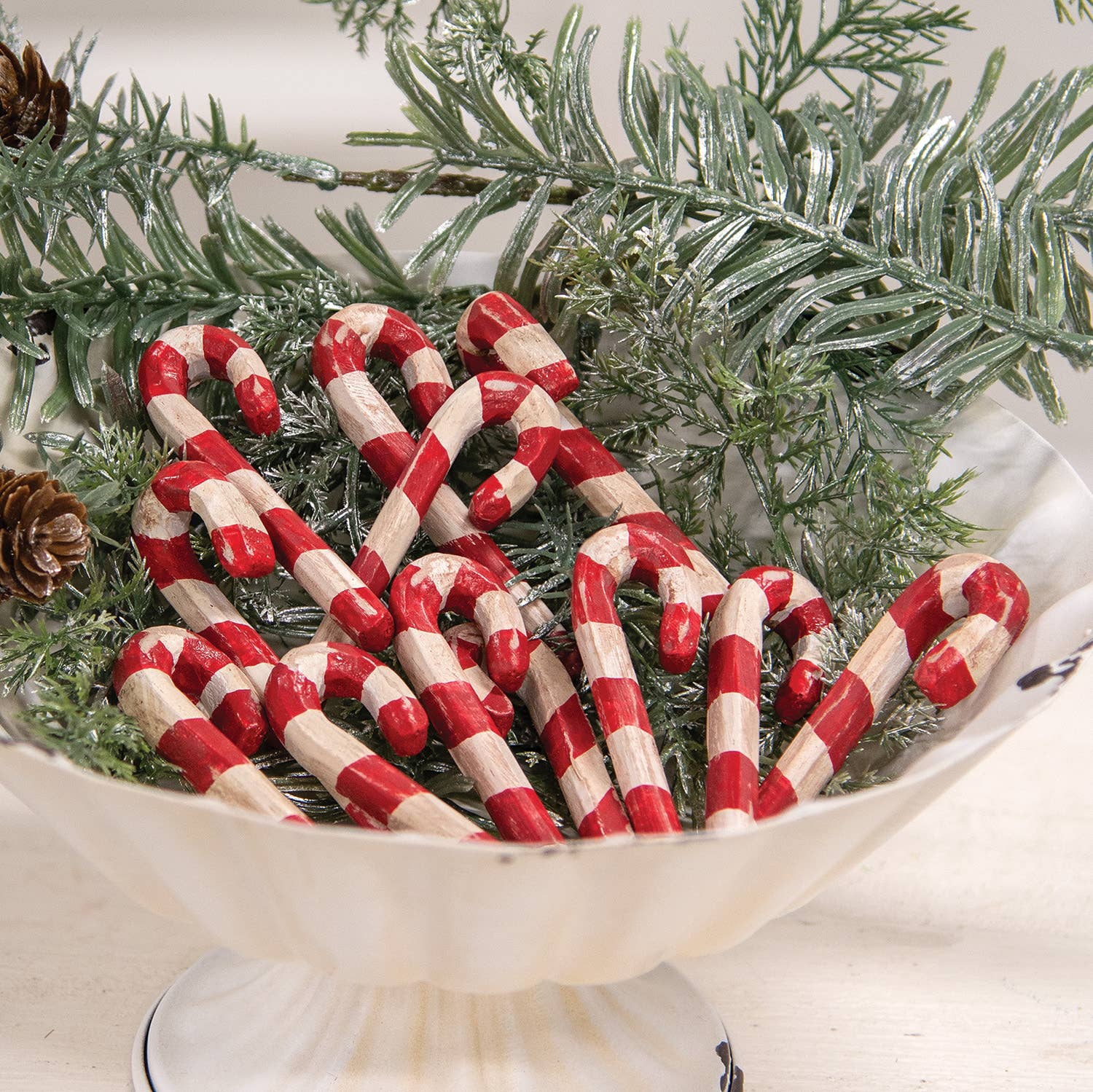 12/Set - Carved Look Resin Antiqued Candy Canes - 3"H