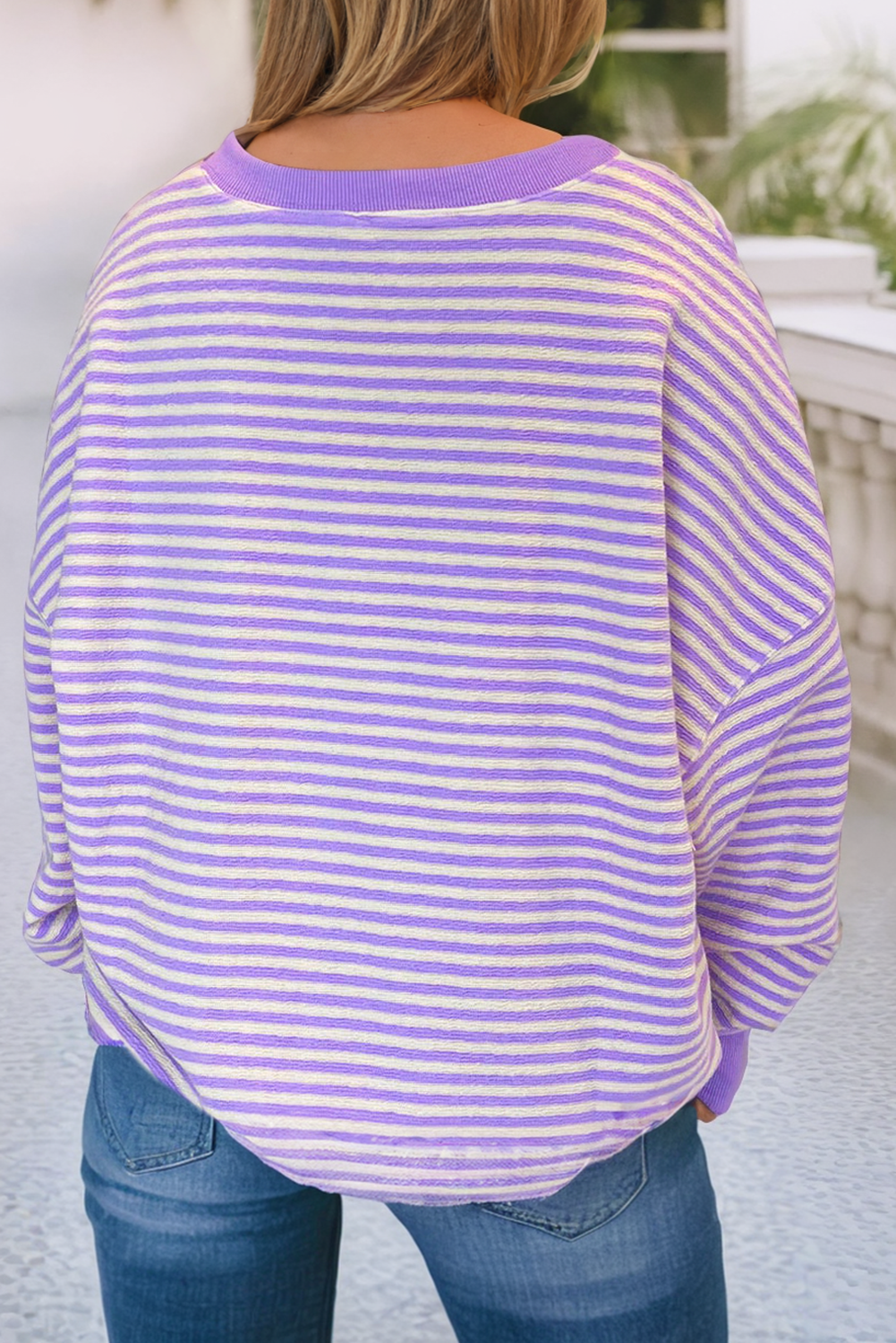 LDC Stripe Long Sleeve Drop Shoulder Top