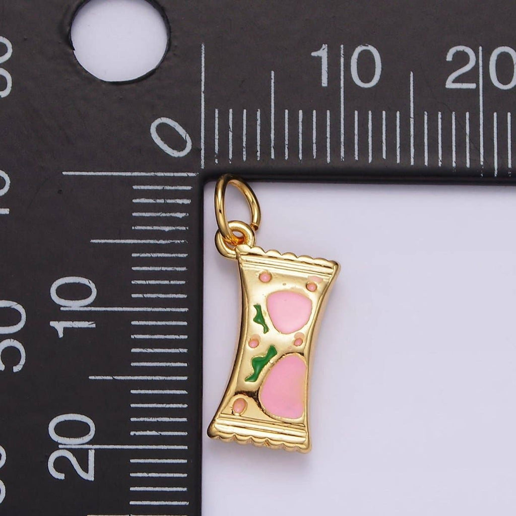 14K Gold Filled Strawberry "Sweet" Script Enamel Sack Puffed Add-On Charm | AG405