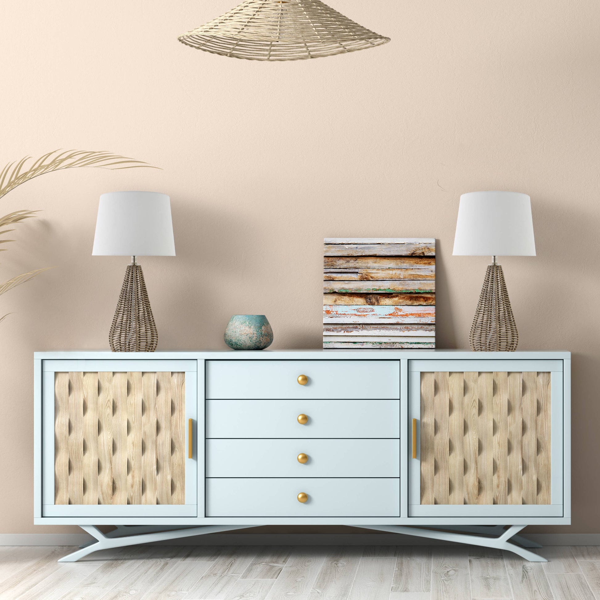 Tan Rattan Table Lamps