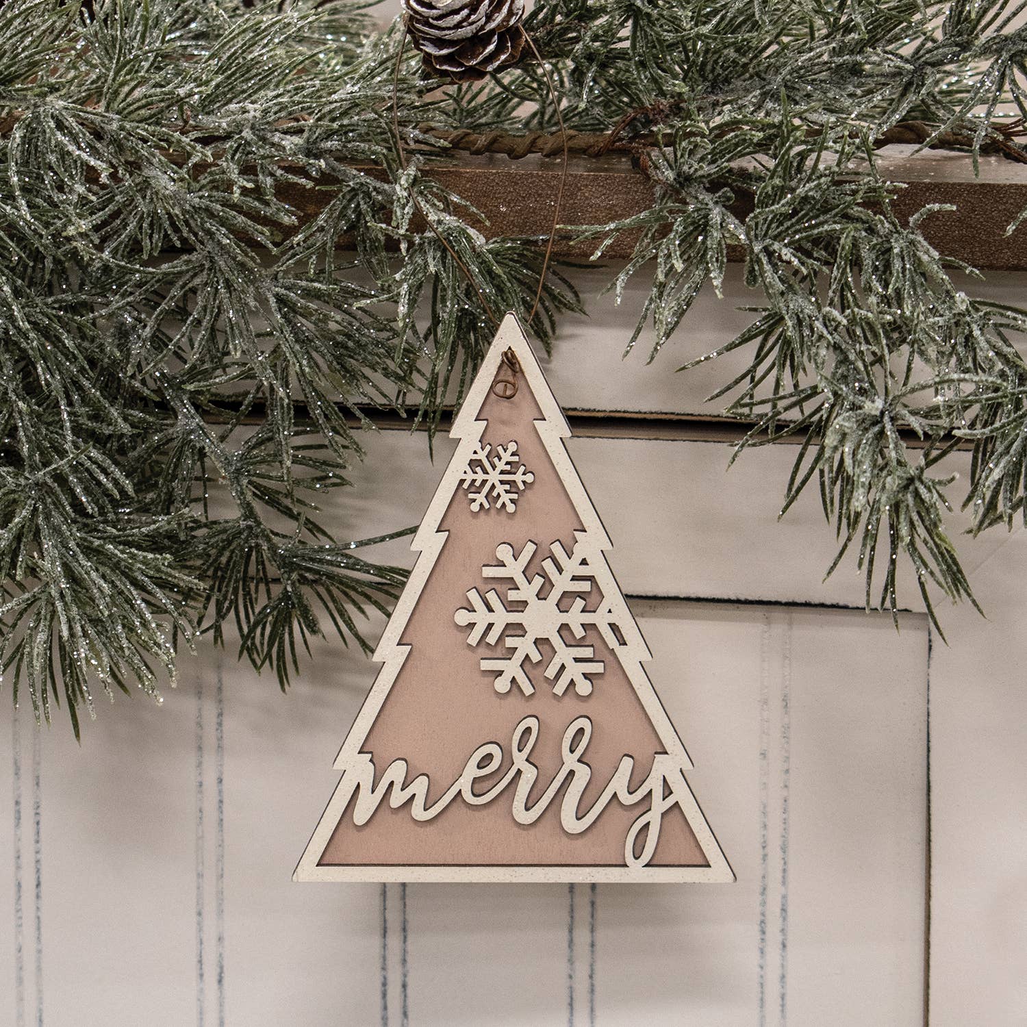 Glittered Merry Snowflake Christmas Tree Ornament