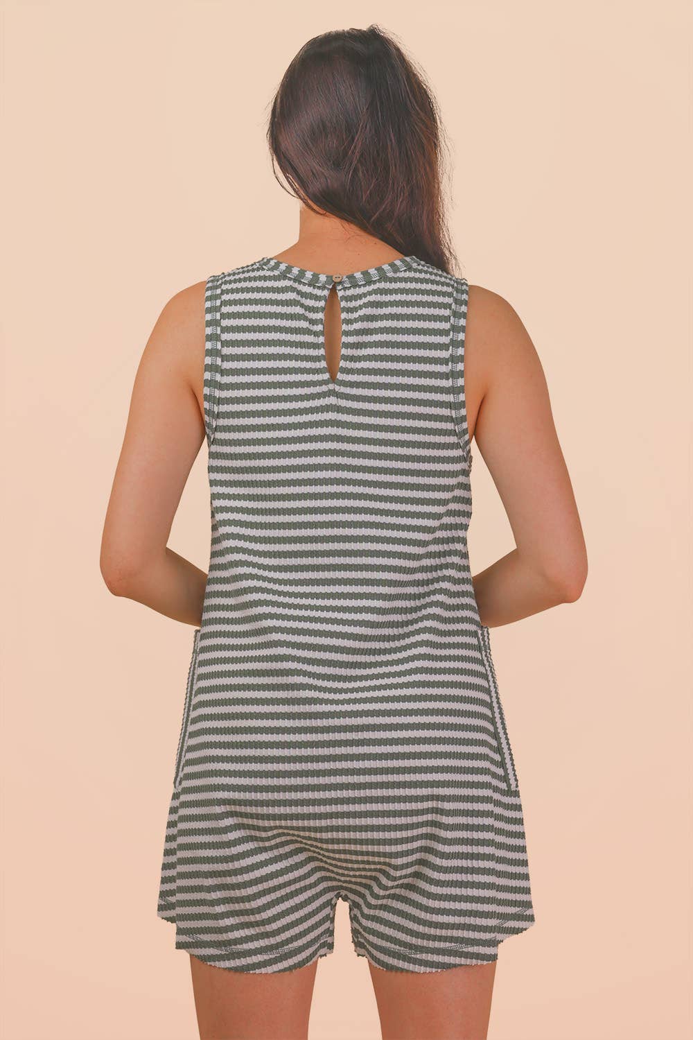 NP70744-Striped Knit Casual Comfy Romper