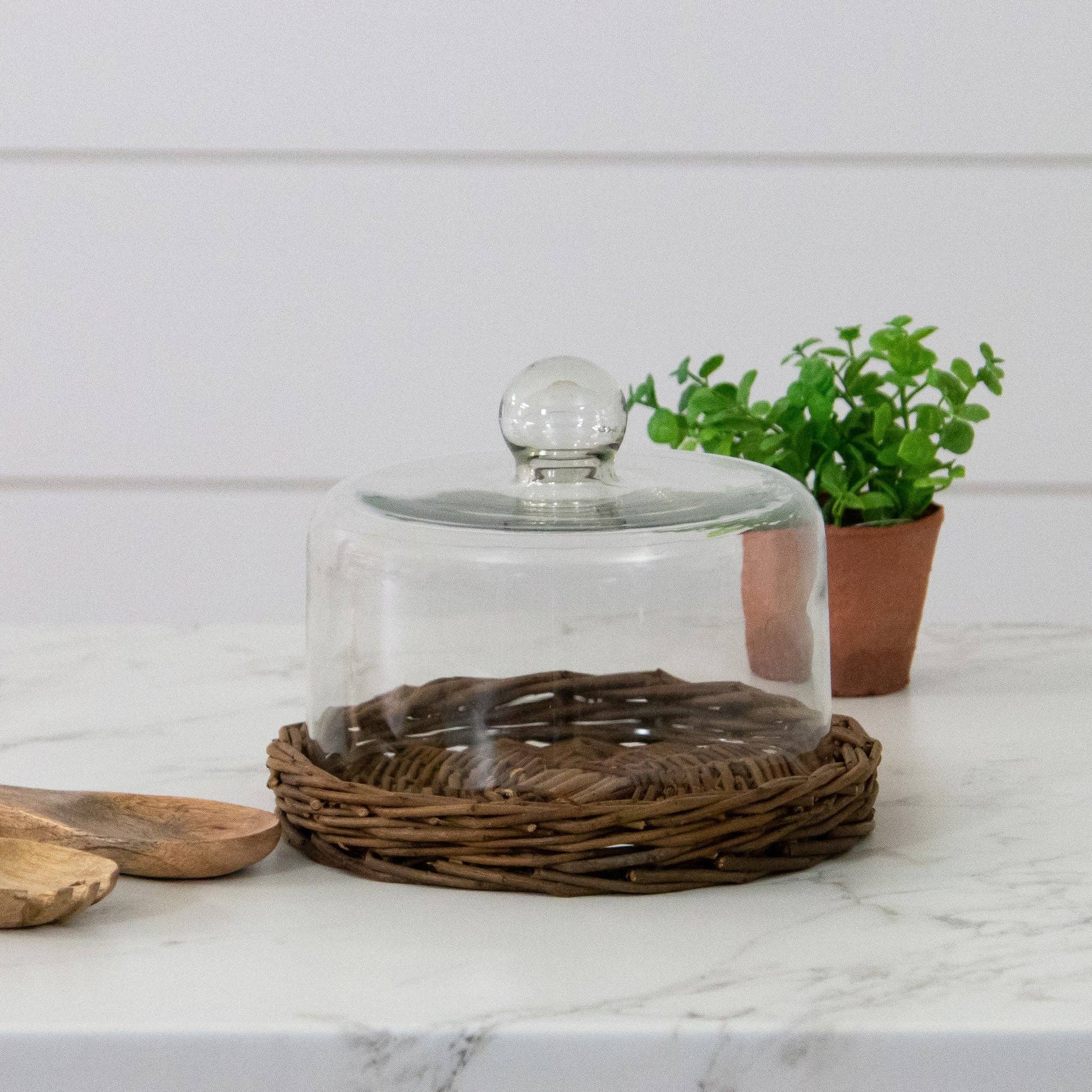 Glass Dome With Wicker Tray (PC)