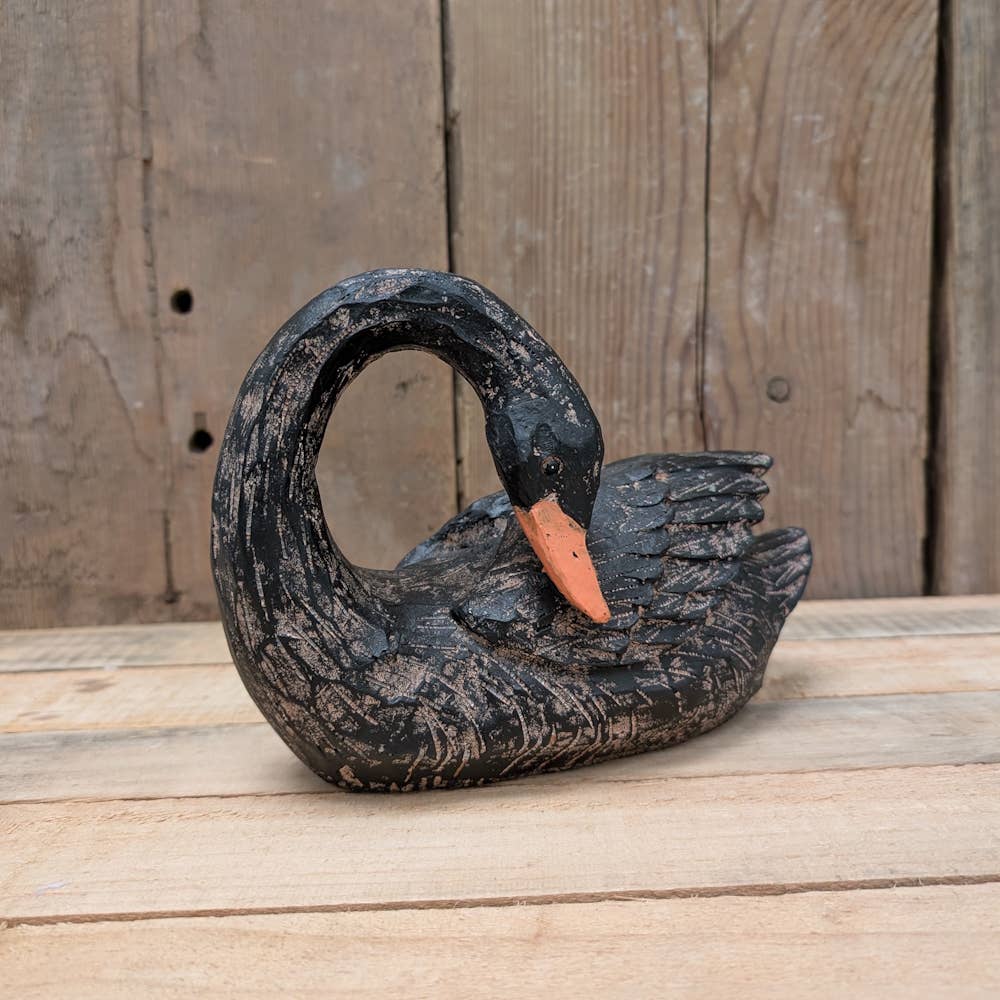 8.5" Black Resin Swan