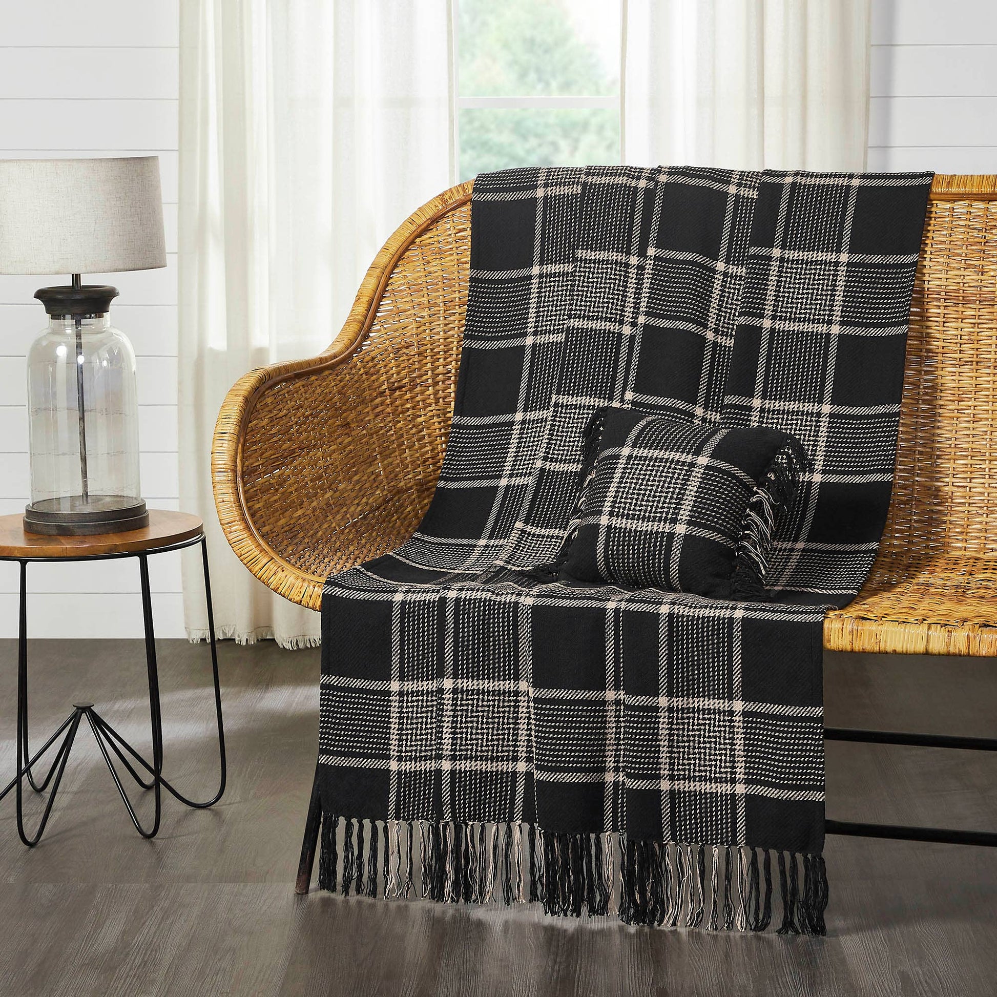 Eston Black Tan Plaid Throw